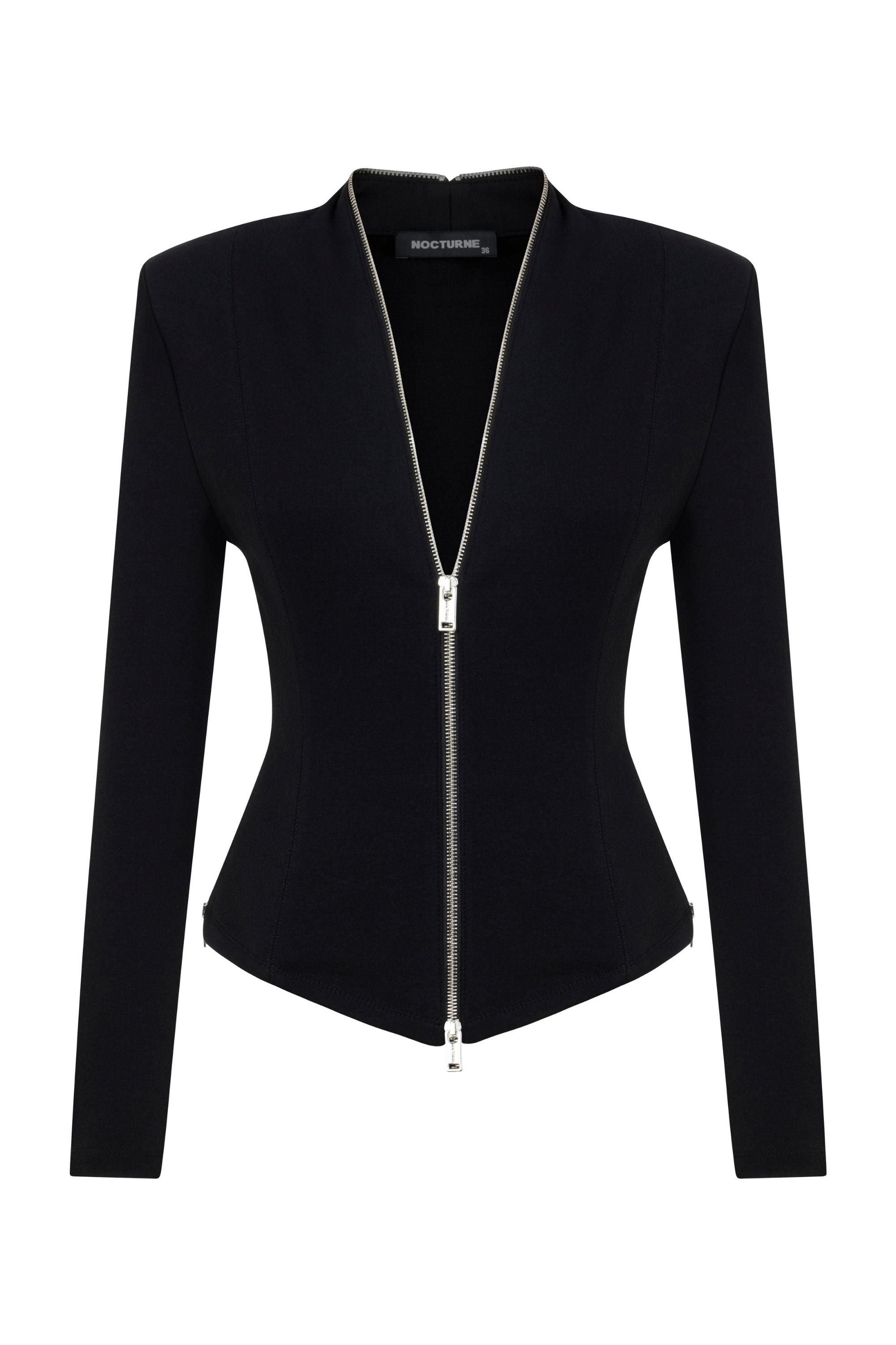 Black Zipper Detailed Blouse