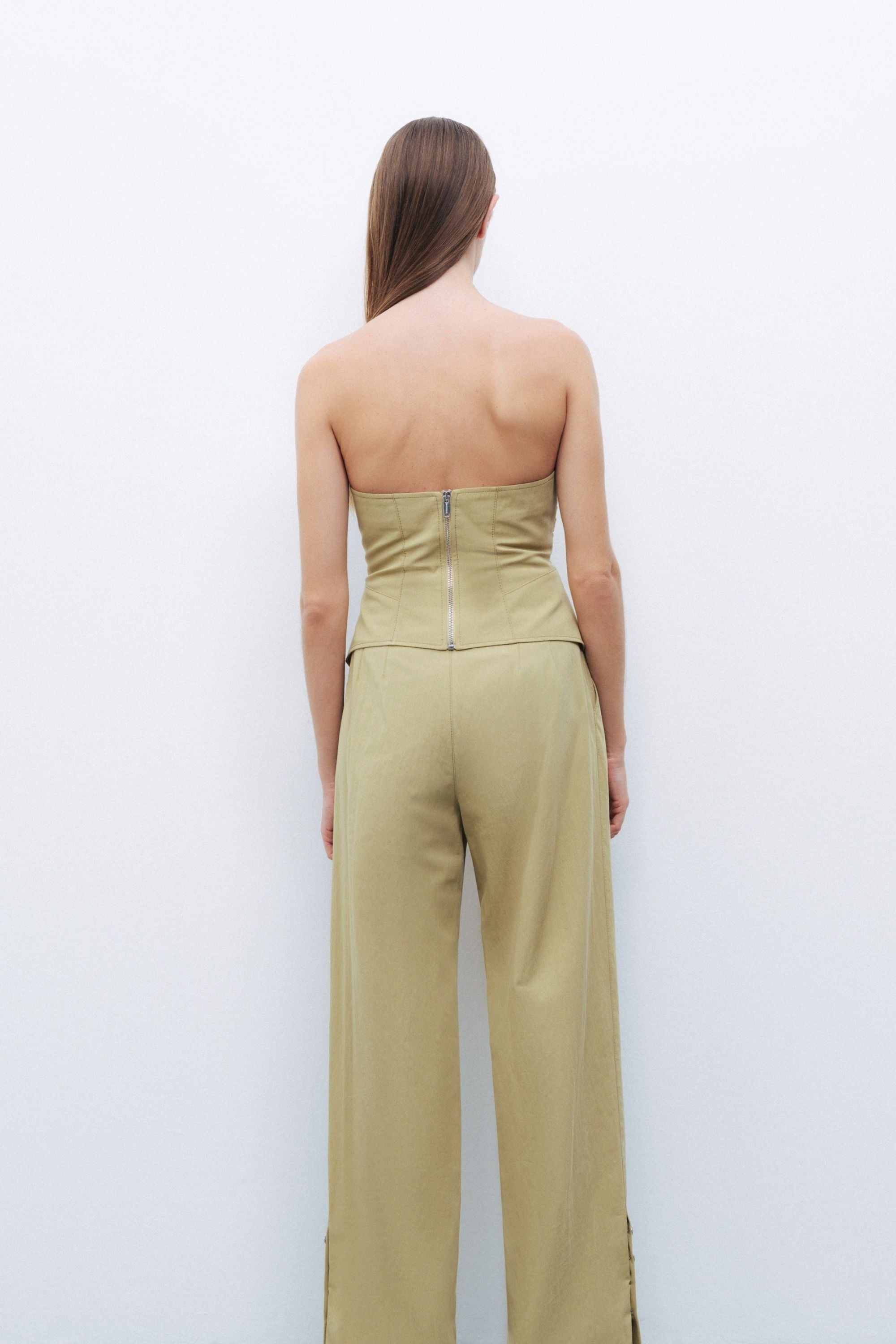 Almond-Accented Strapless Crop Top