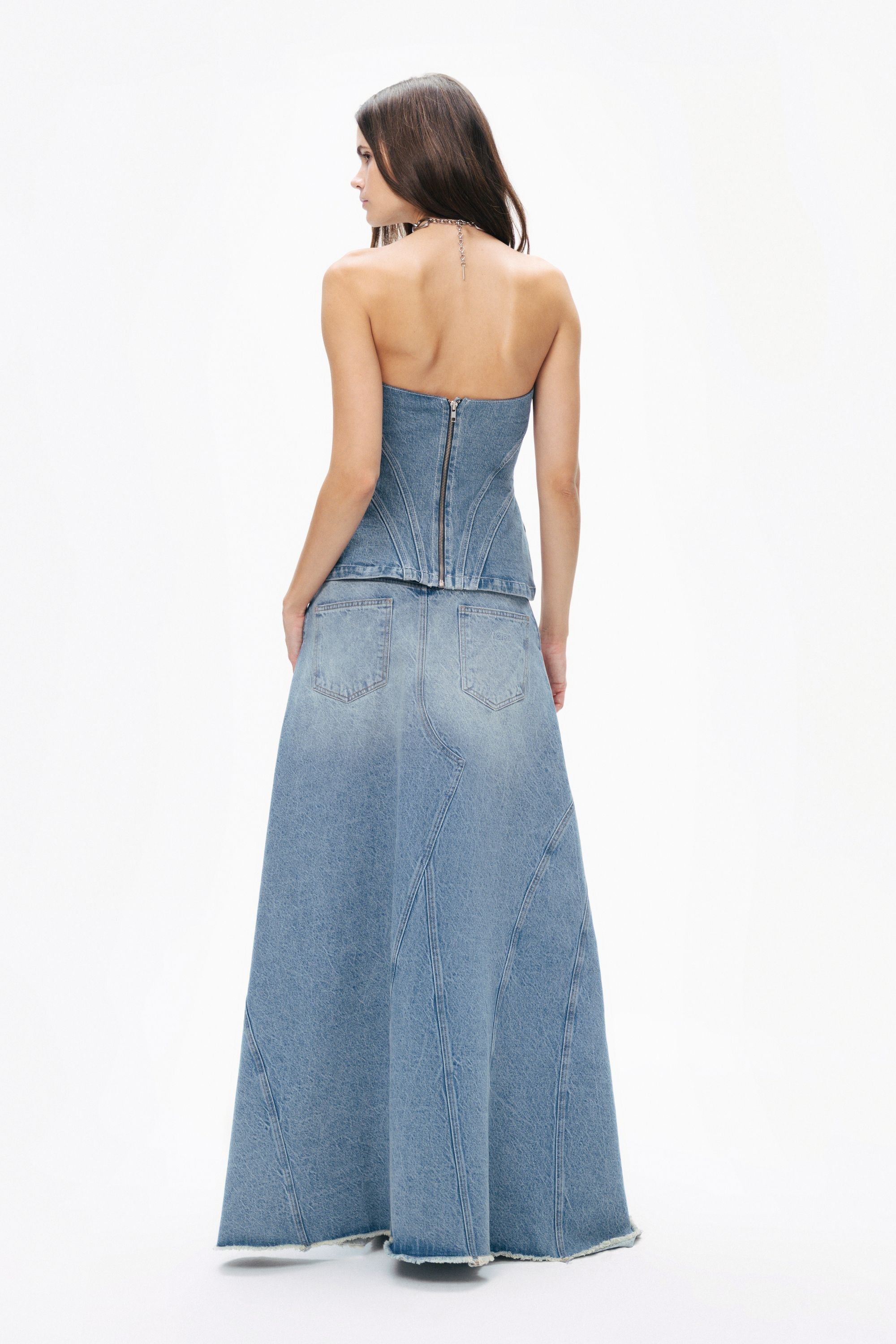 Slit Detailed High Waist Maxi Denim Skirt