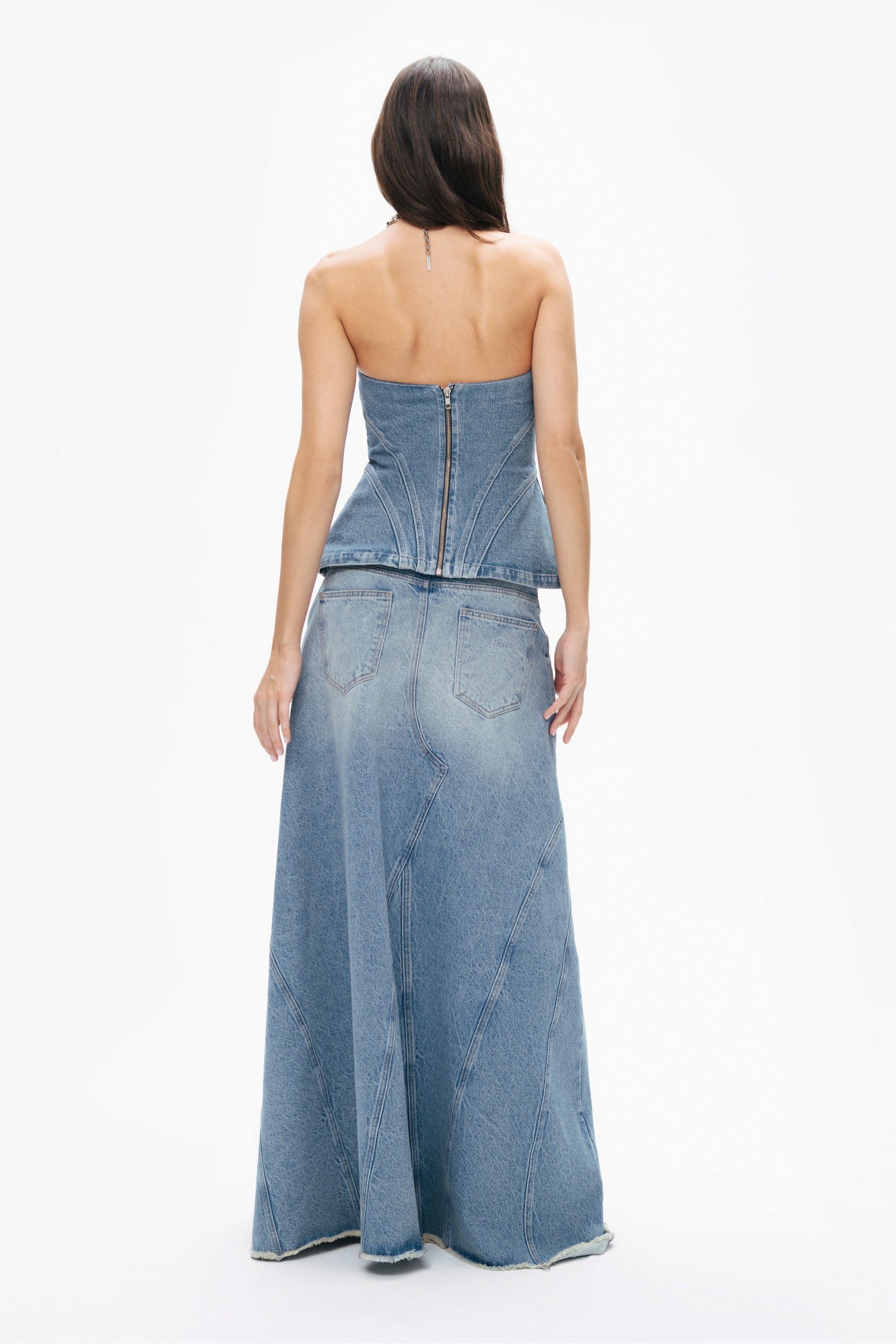 Slit Detailed High Waist Maxi Denim Skirt