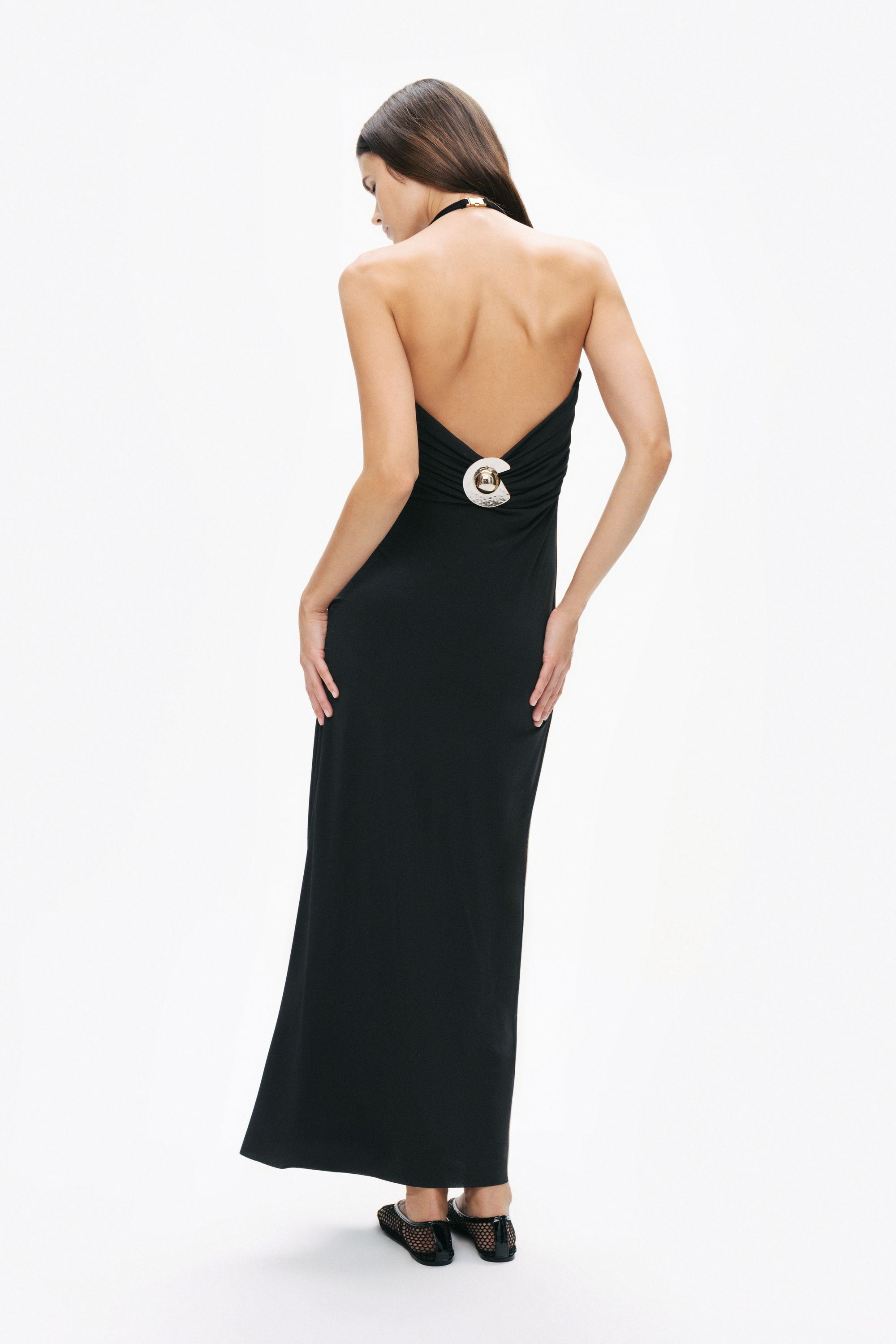 Black Maxi Dress with Back Accessory