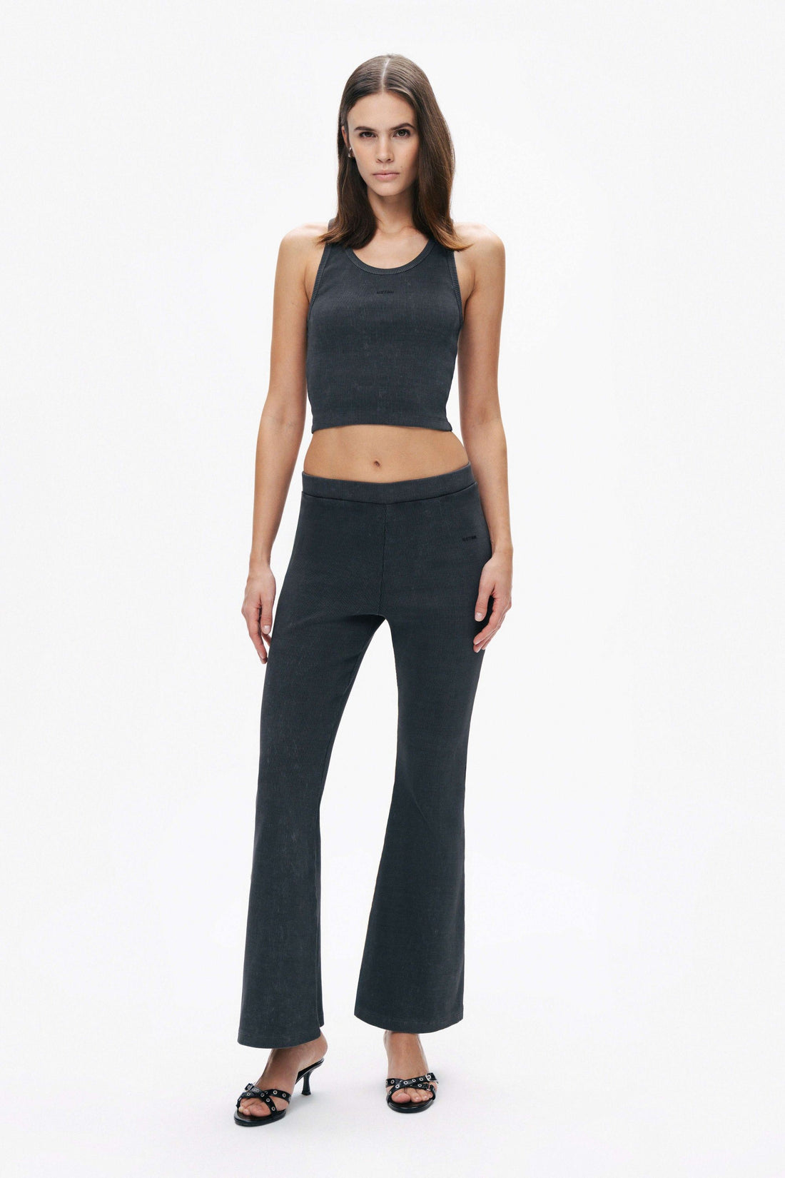 Anthracite Ribbed Bell-Bottom Pants