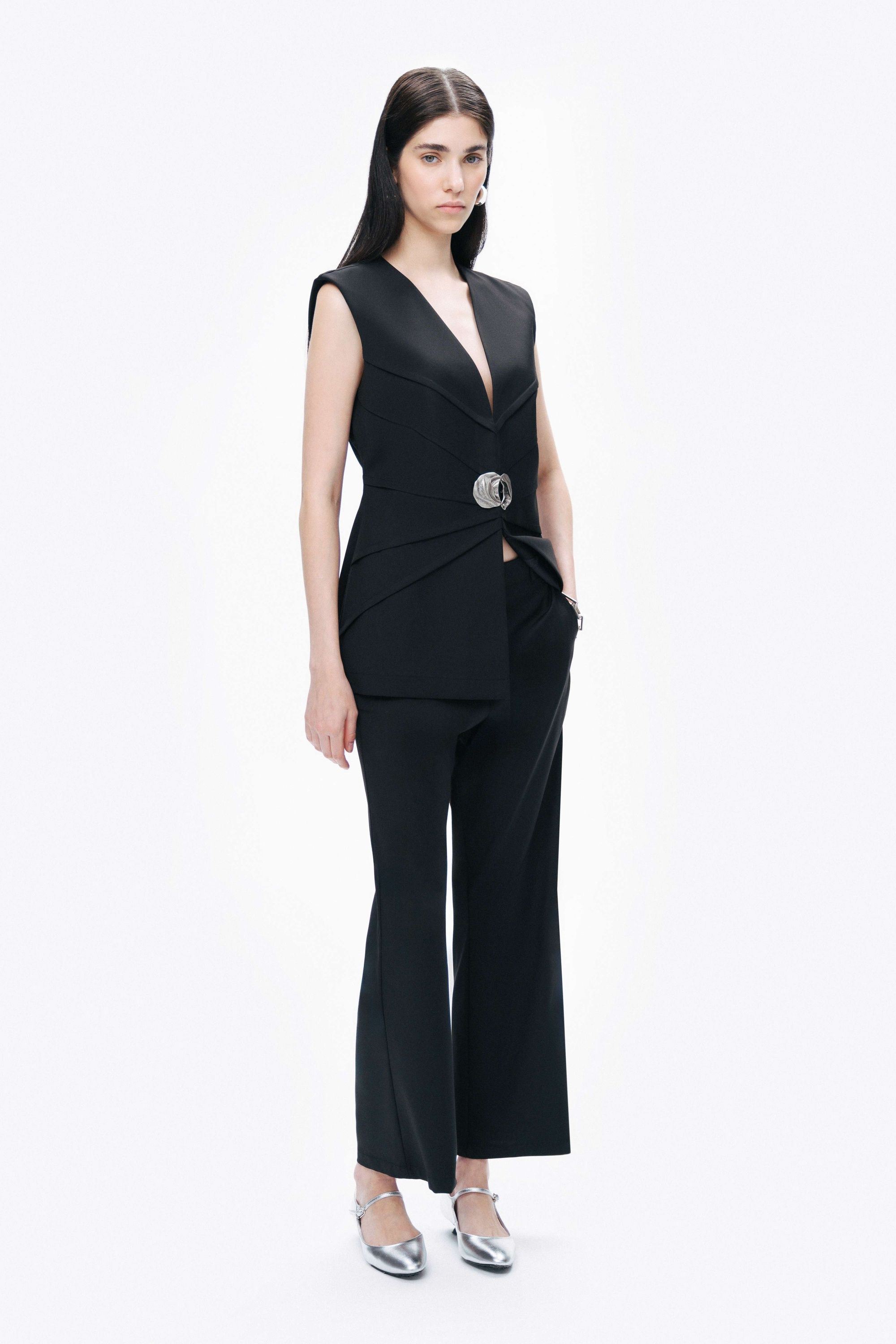 Black Tailored Mid-Rise Trousers
