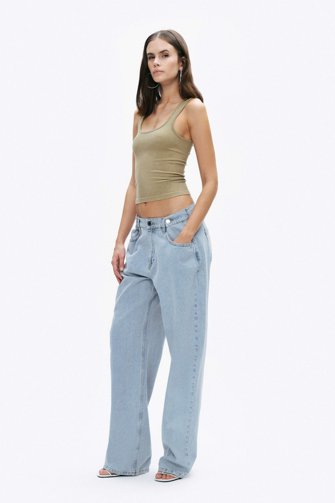 Khaki Printed Detail Crop Top