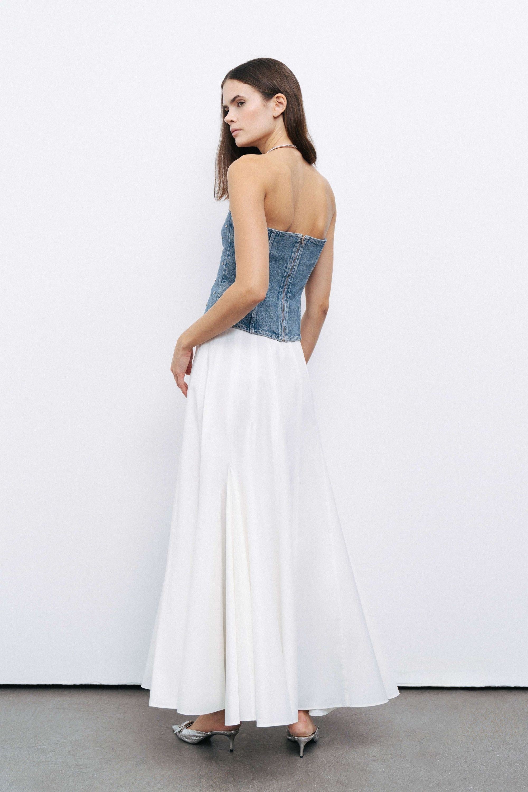 Stoned Strapless Denim Crop Top