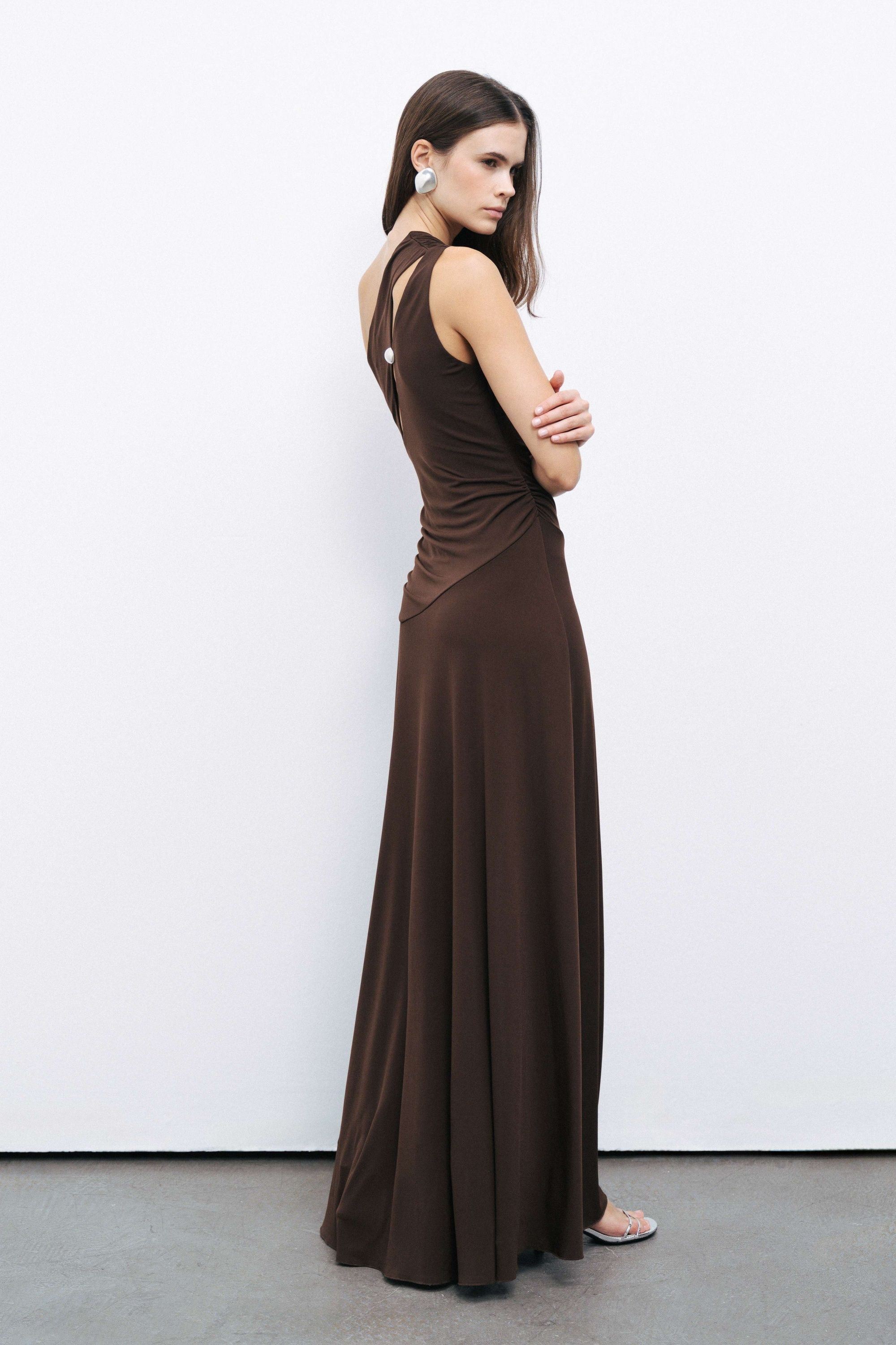Brown One Shoulder Maxi Dress