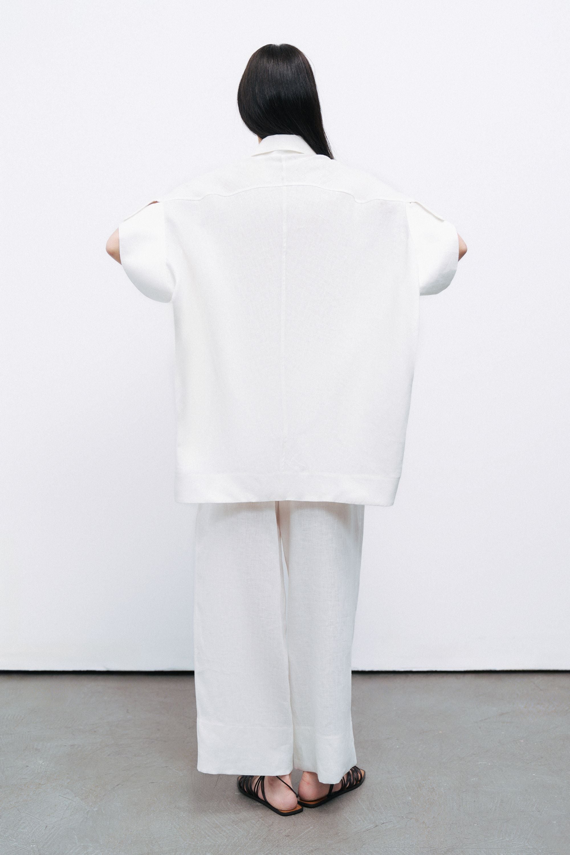 Ecru Linen Double Leg Pants