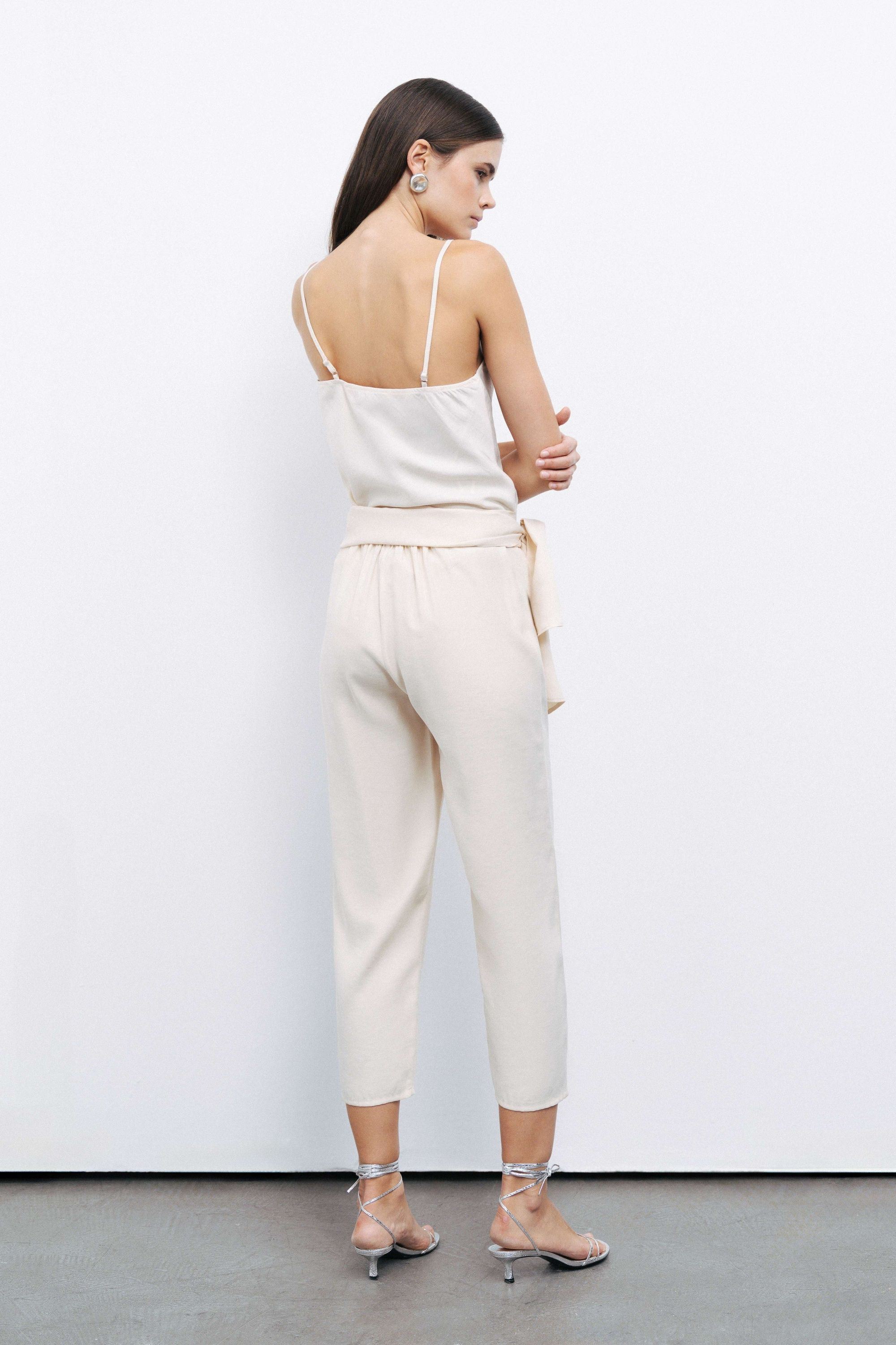 Ecru Belt Loops Bootcut Pants