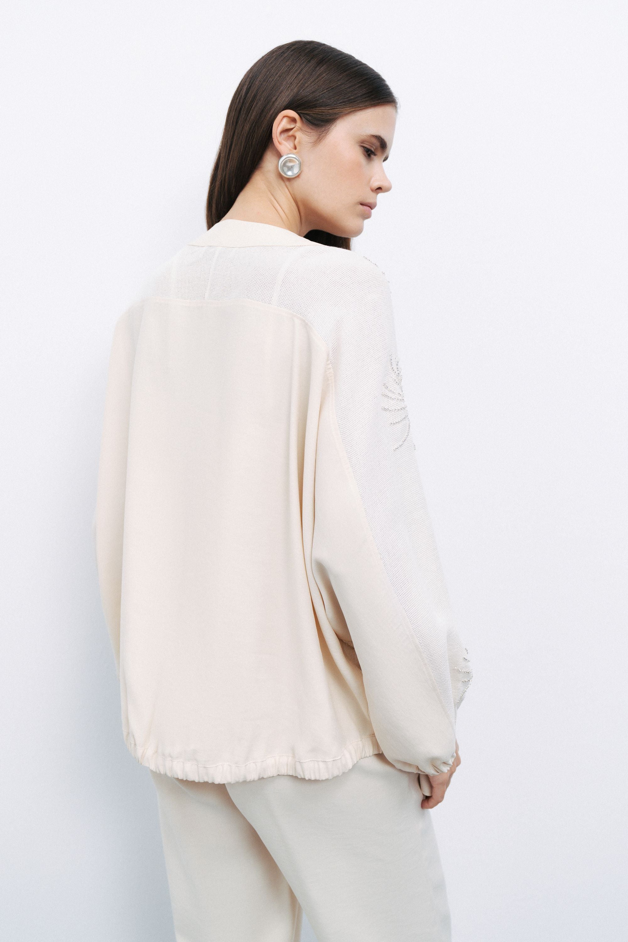 Ecru Beaded Embroidered Jacket