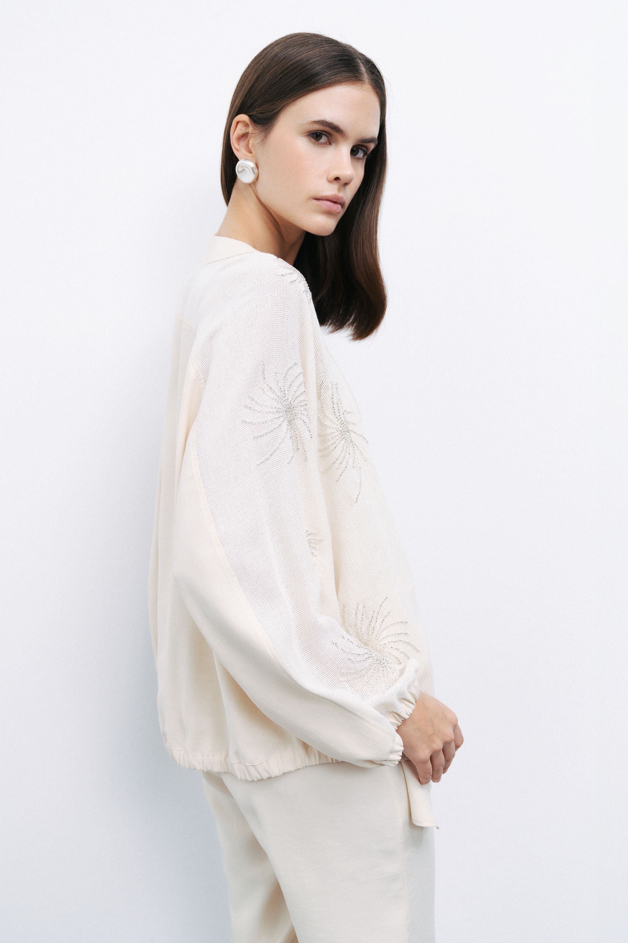Ecru Beaded Embroidered Jacket