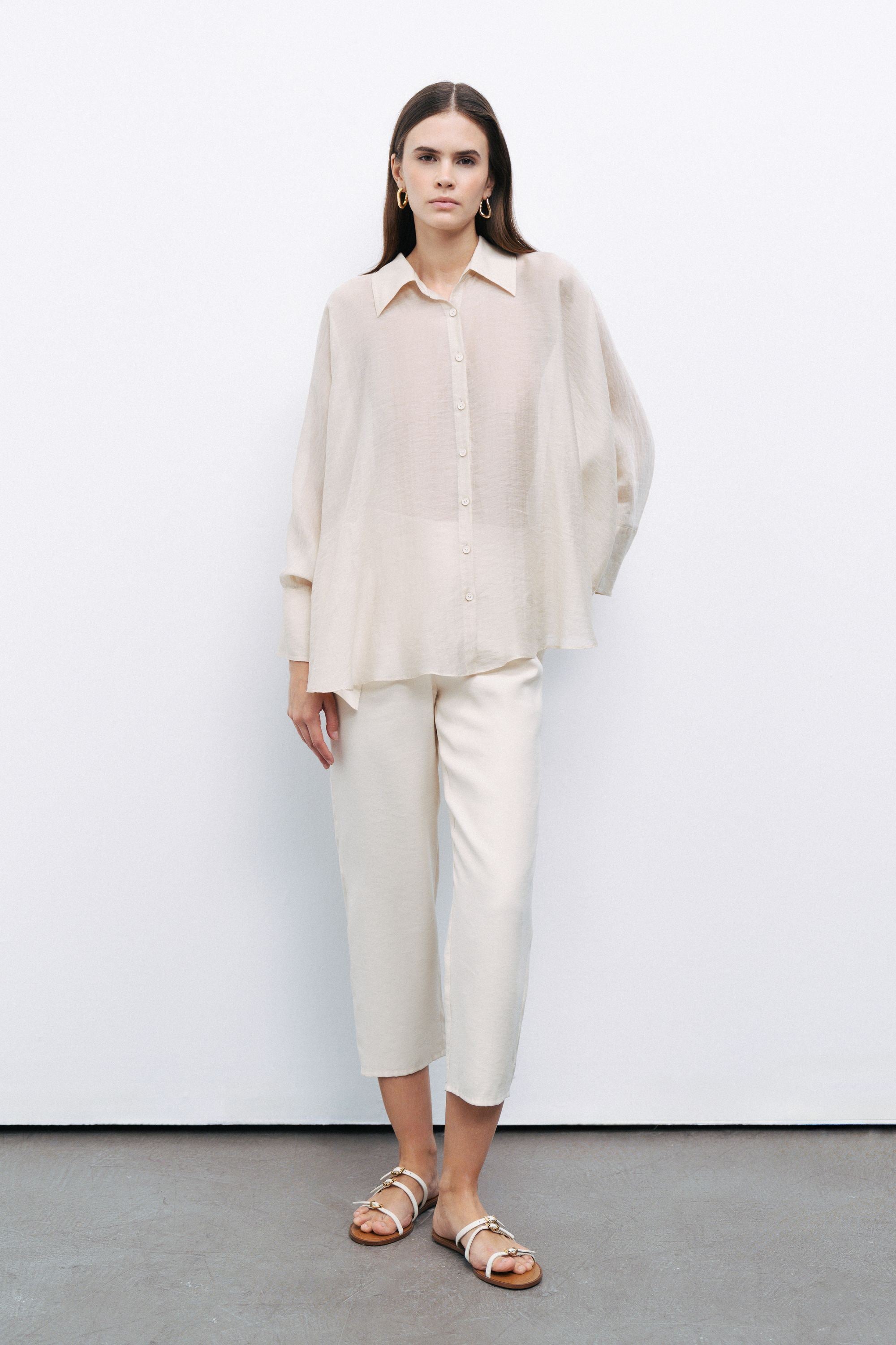 Beige Embroidered Detailed Shirt
