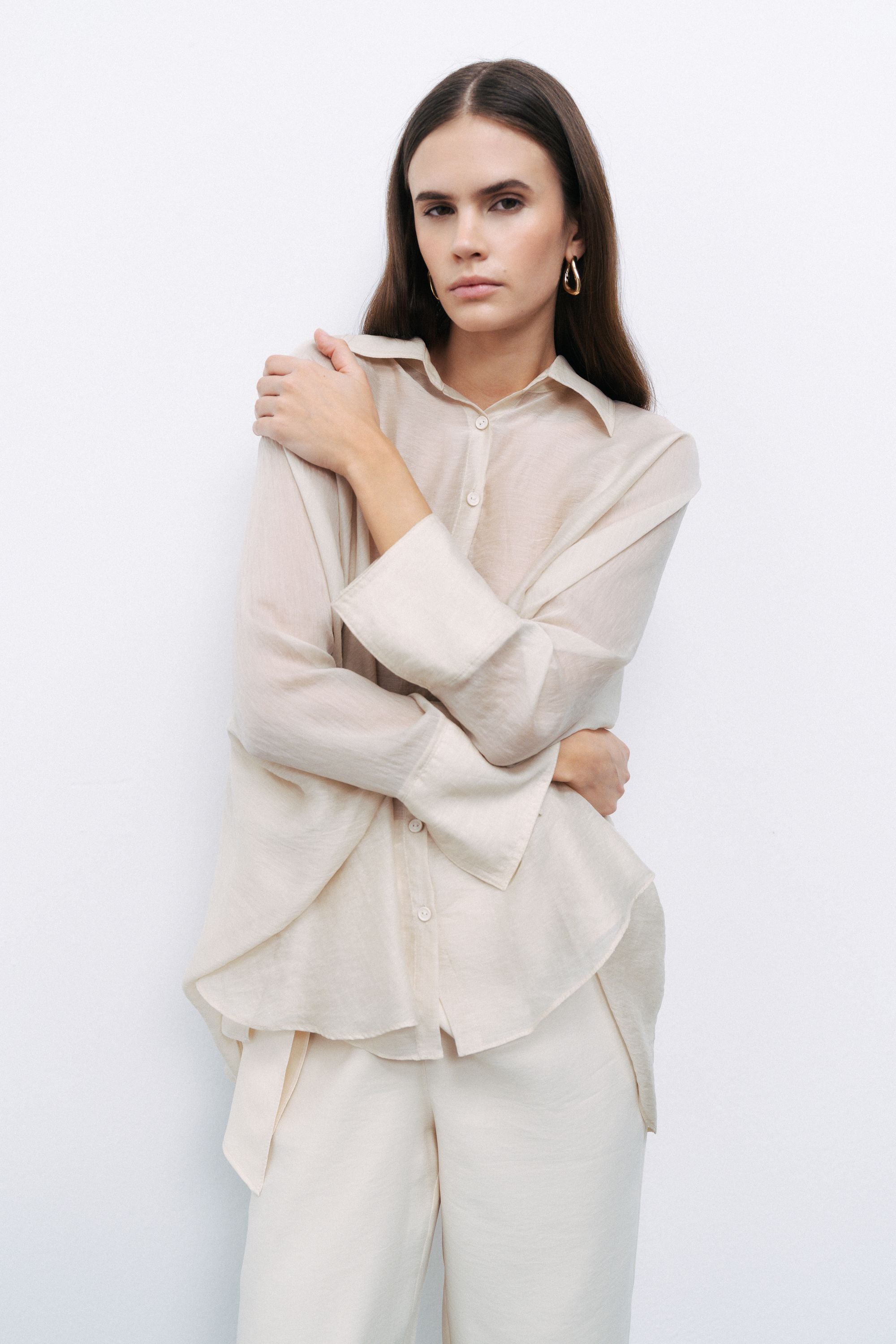 Beige Embroidered Detailed Shirt
