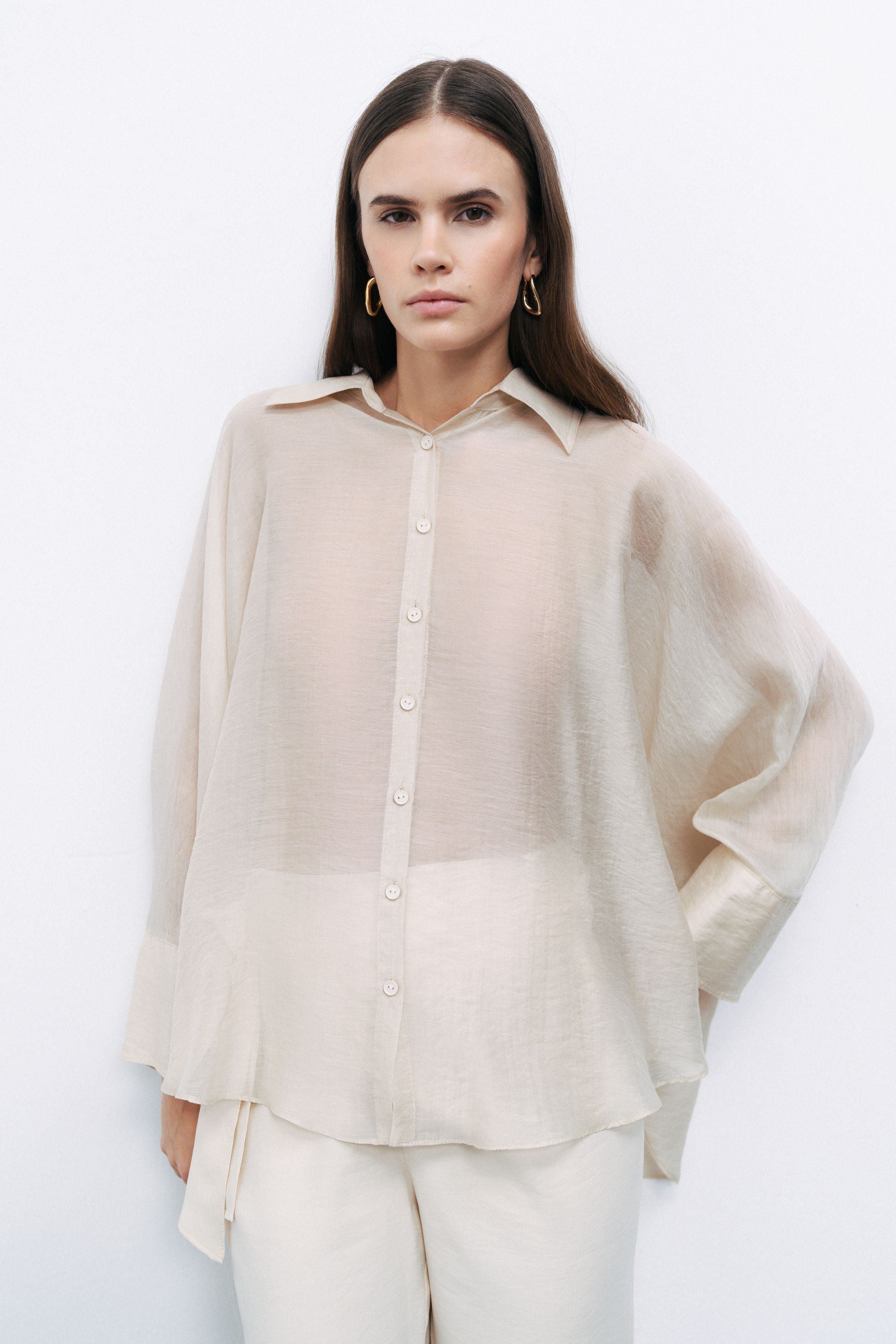 Beige Embroidered Detailed Shirt