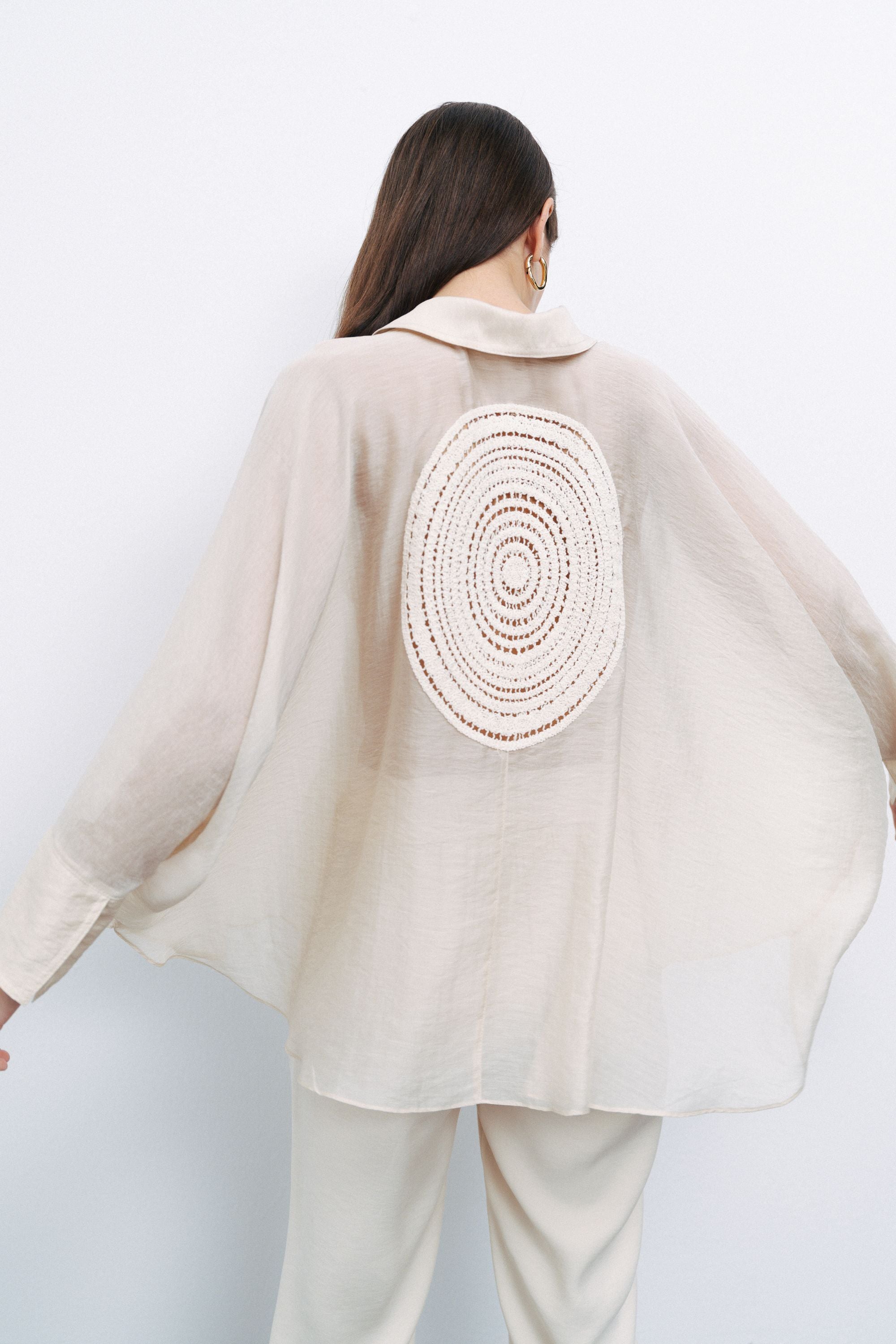 Beige Embroidered Detailed Shirt