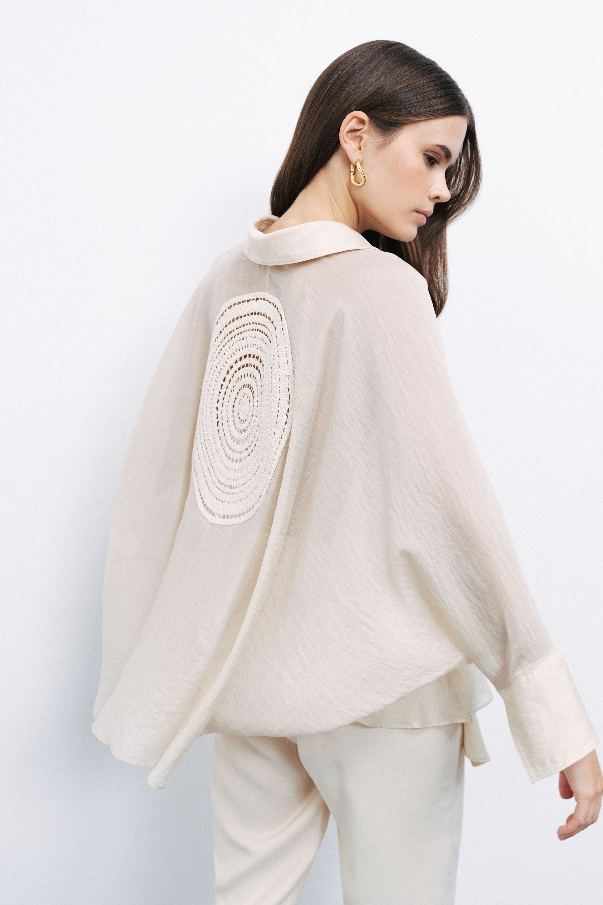 Beige Embroidered Detailed Shirt