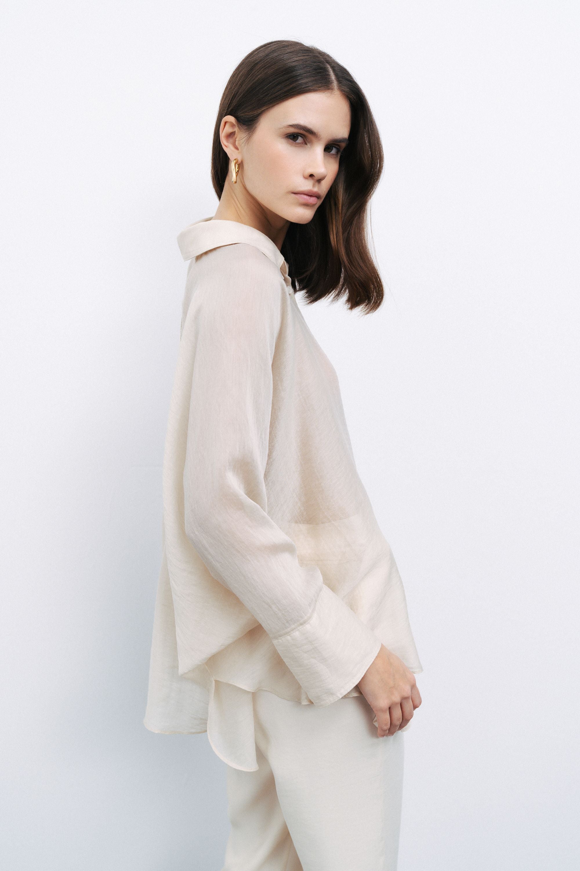 Beige Embroidered Detailed Shirt
