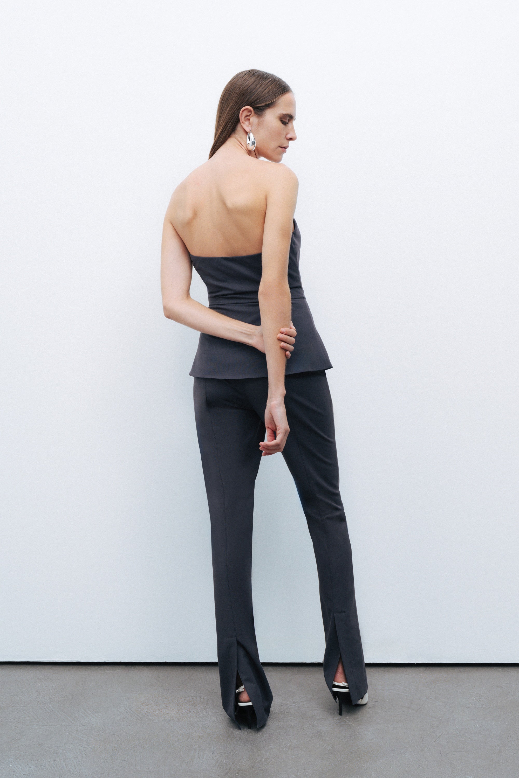 Anthracite Zippered Corset Look Blouse