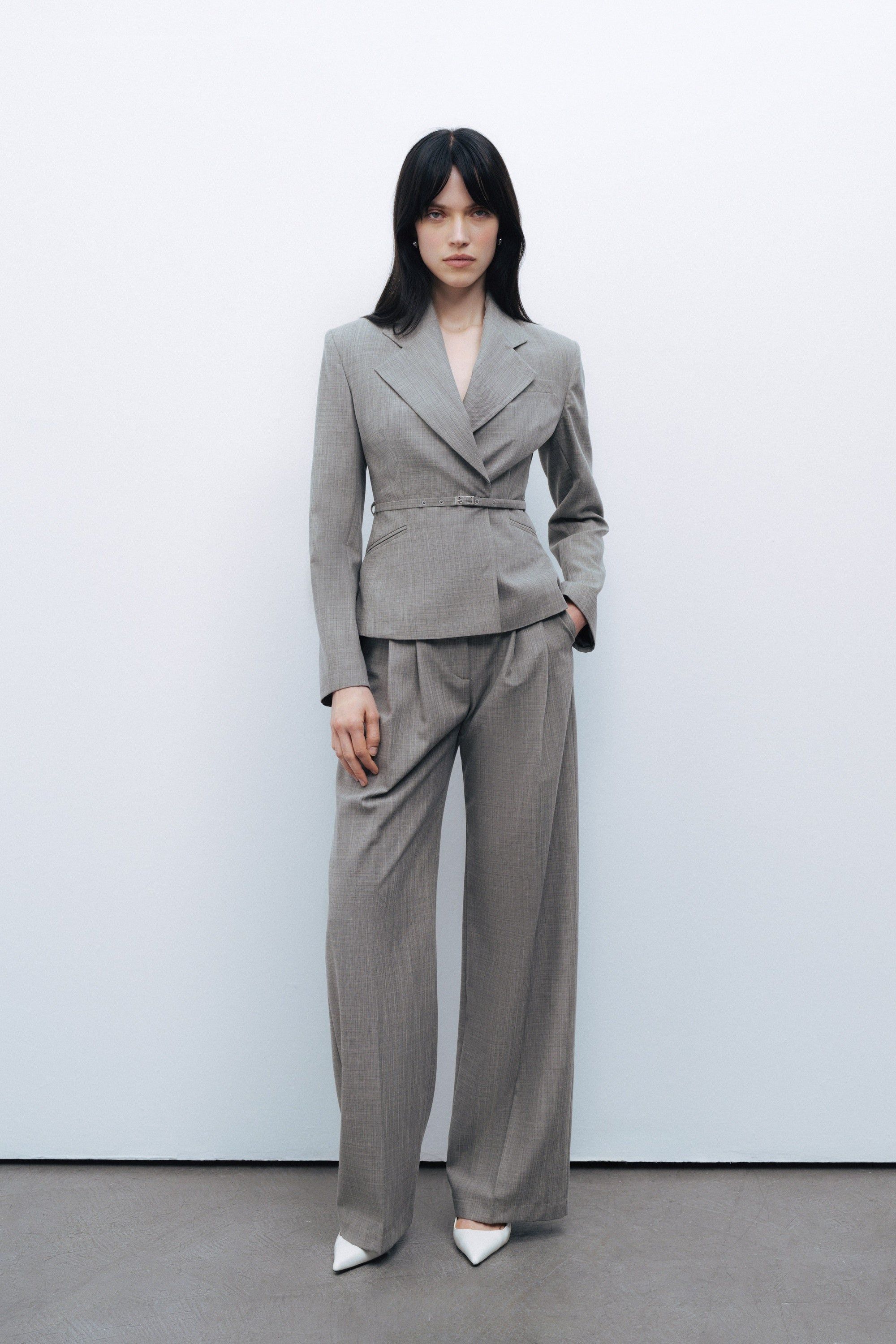 Gray Thin Belted Jacket