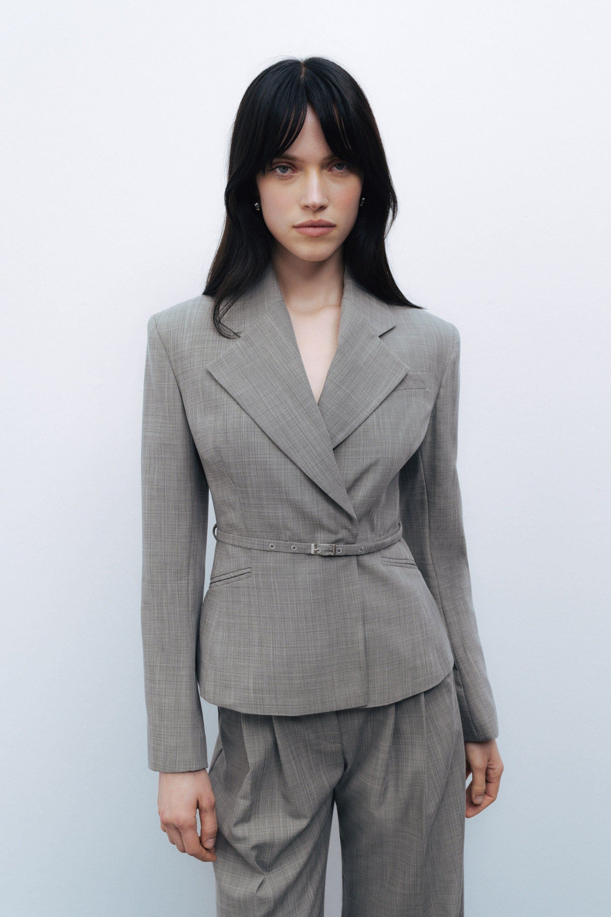 Gray Thin Belted Jacket