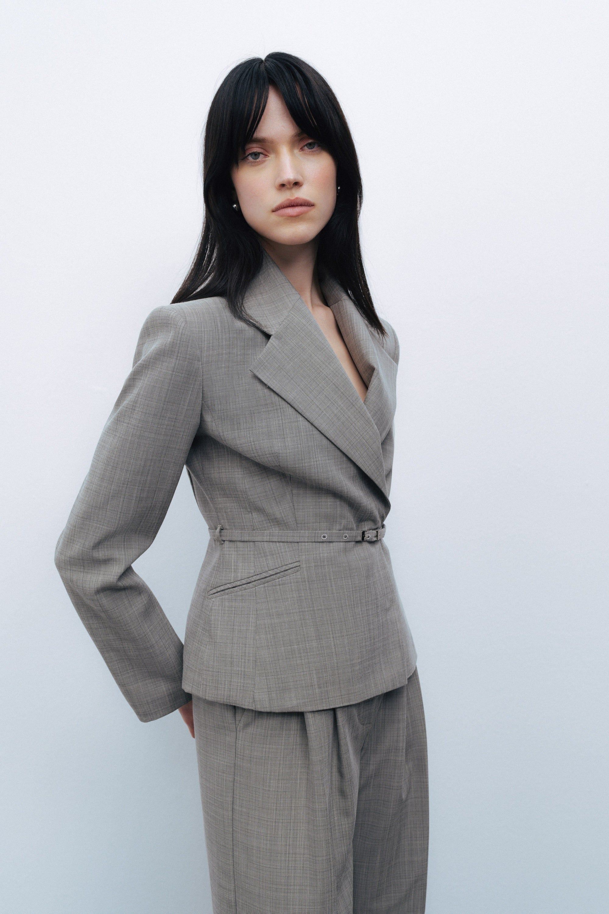 Gray Thin Belted Jacket