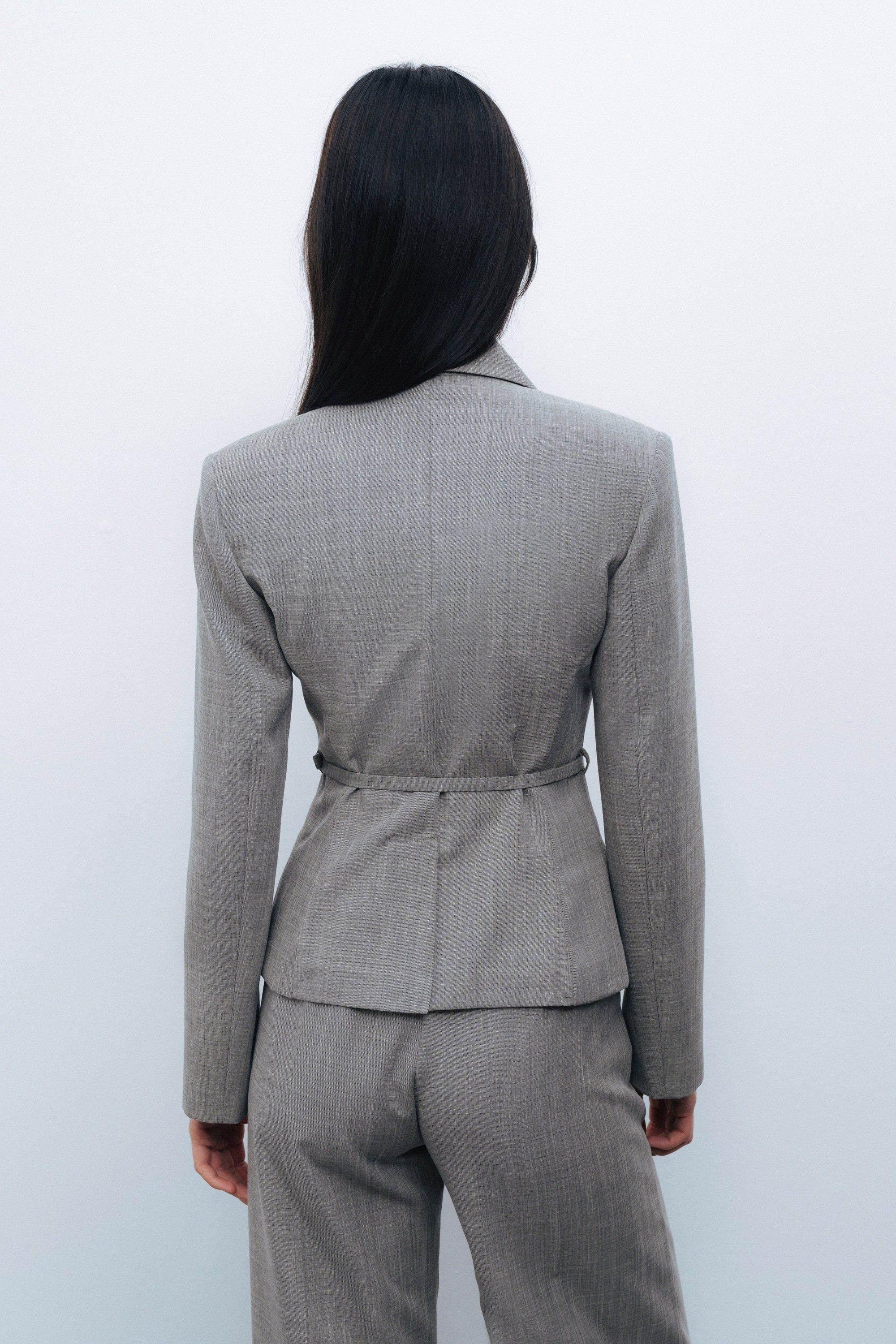 Gray Thin Belted Jacket