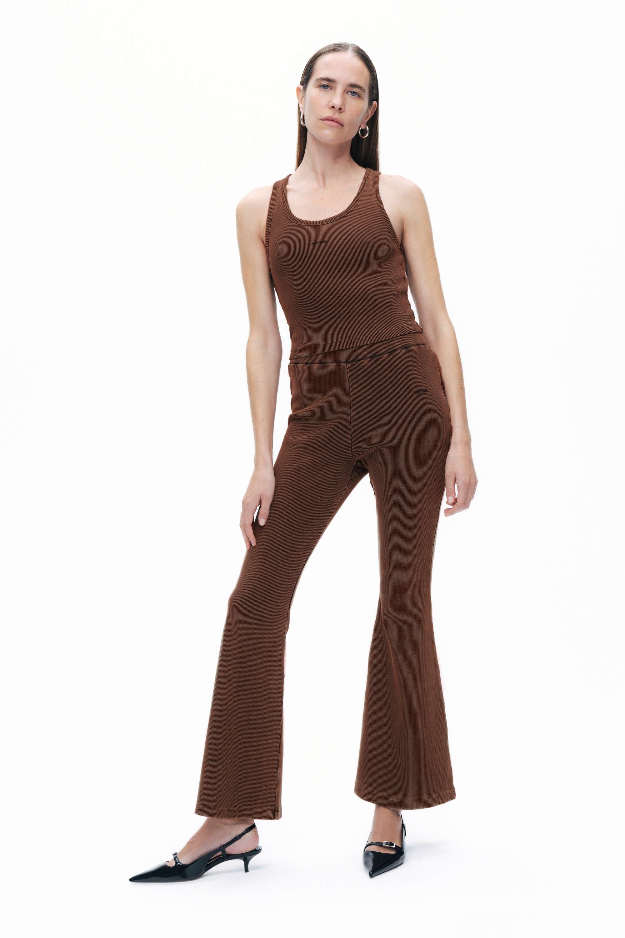 Coffee Sleeveless Ribbed Crop Top