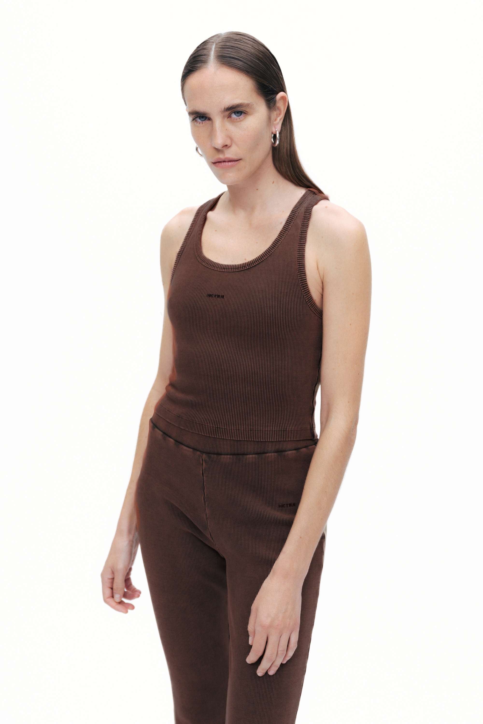 Coffee Sleeveless Ribbed Crop Top