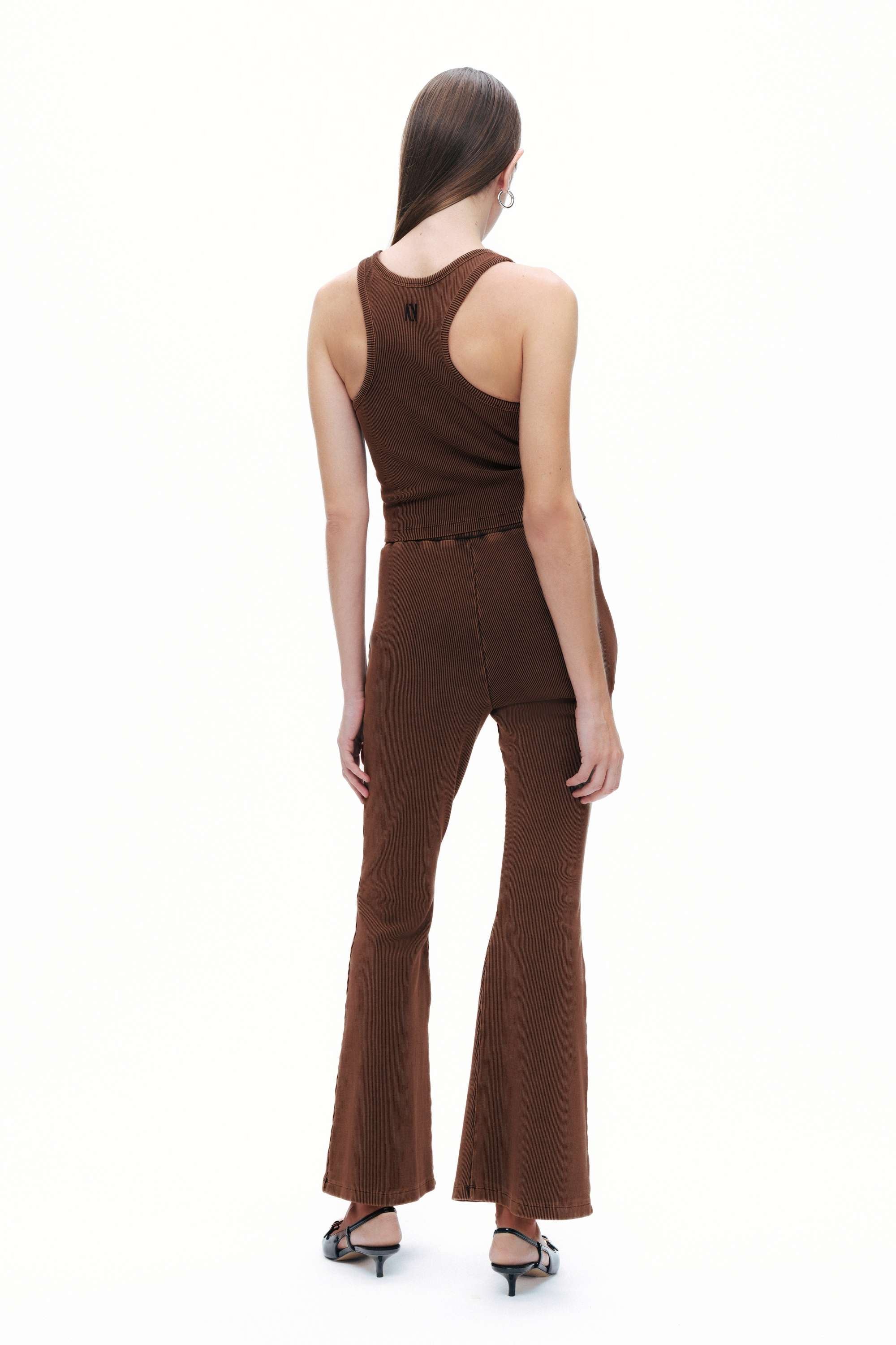 Coffee Sleeveless Ribbed Crop Top