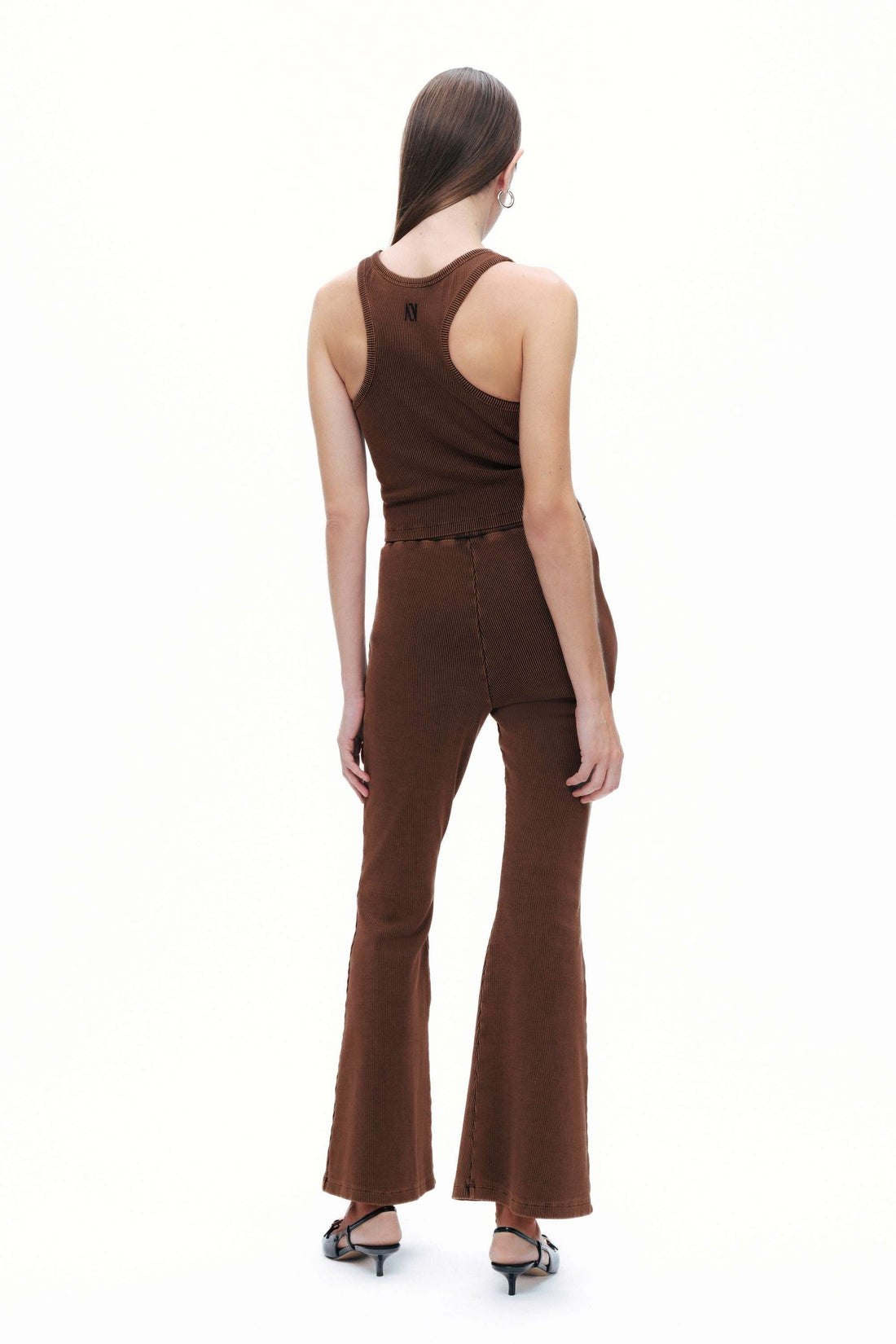 Coffee Ribbed Flared Trousers