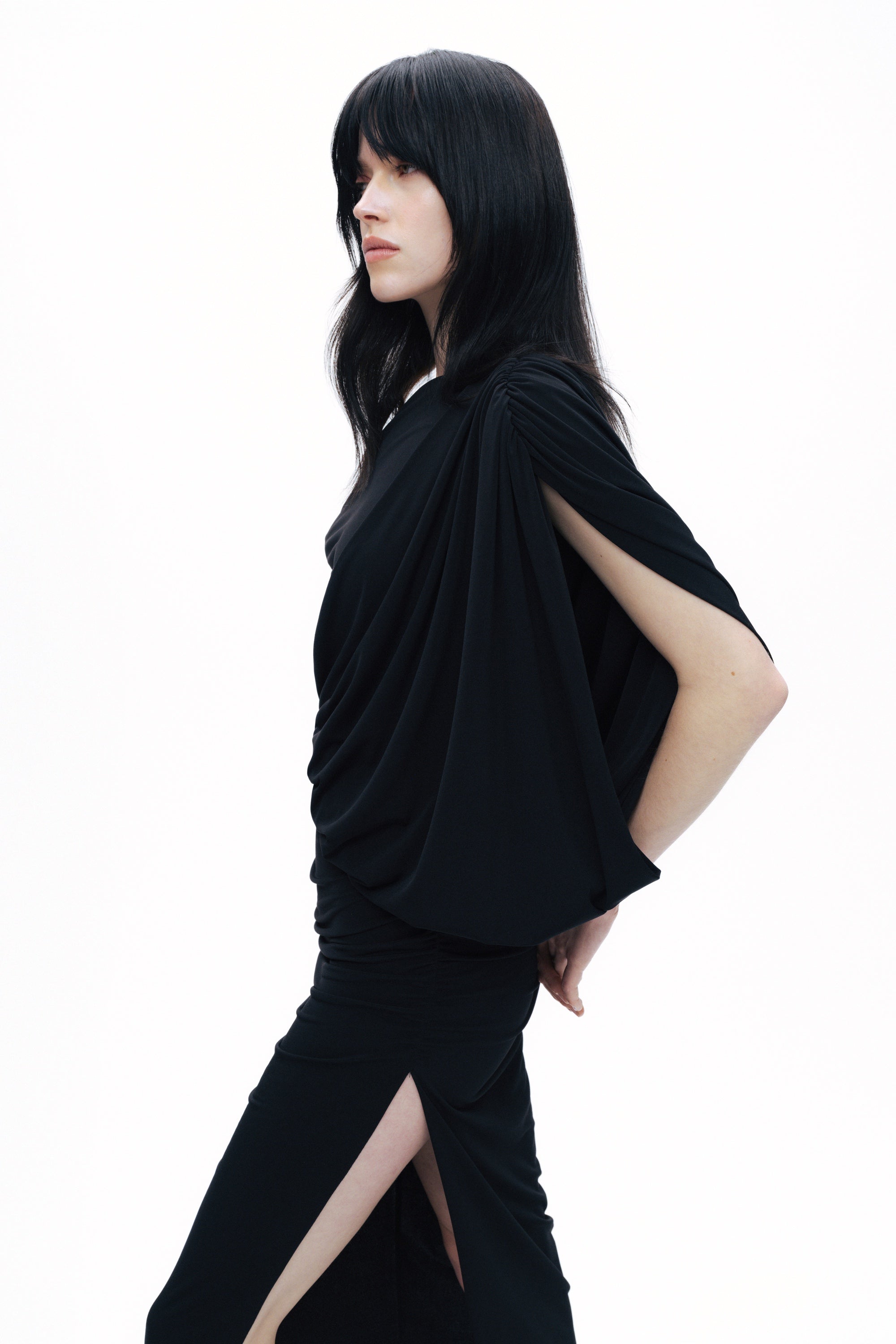 Black Draped Detail Maxi Dress