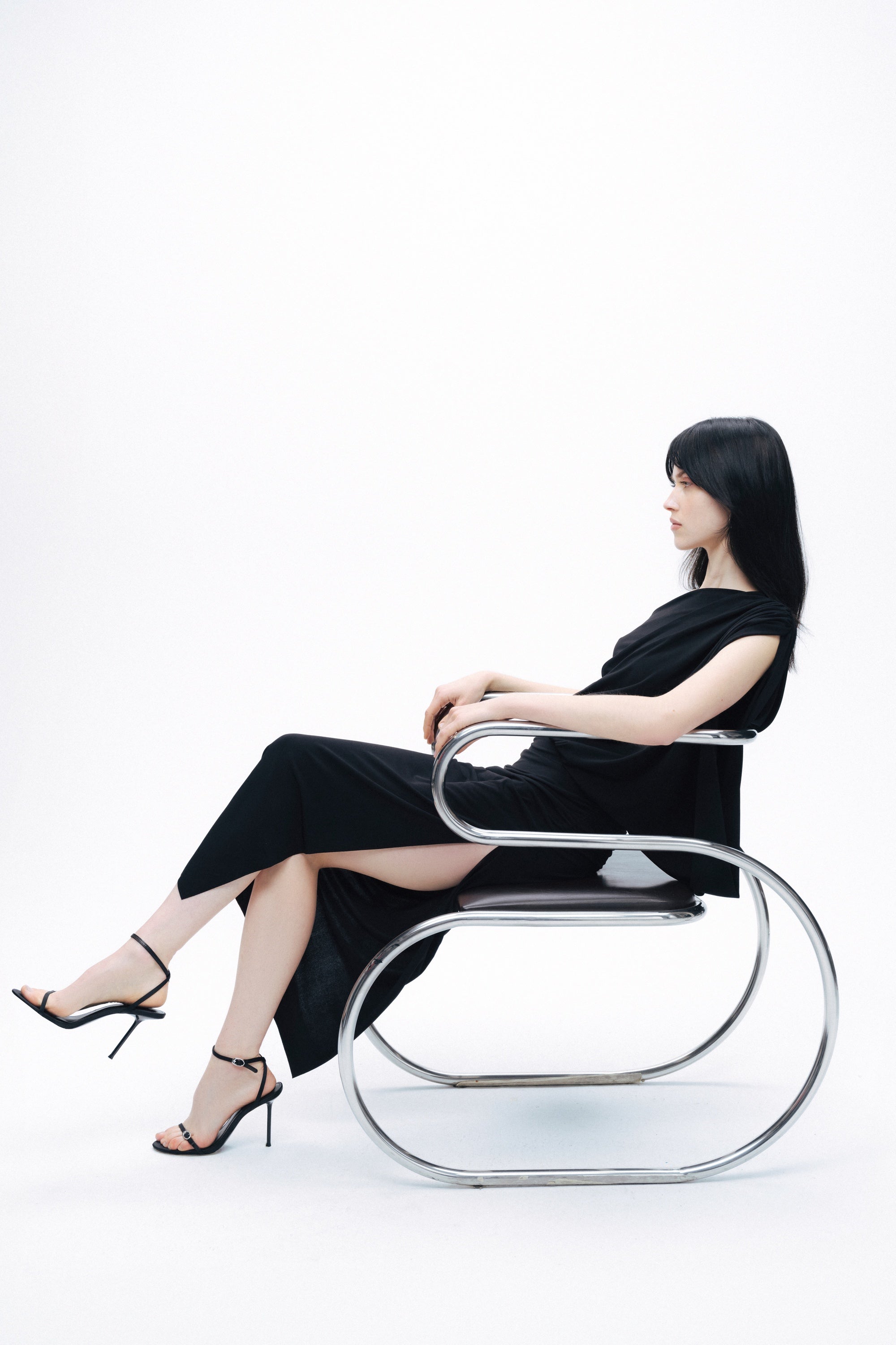 Black Draped Detail Maxi Dress