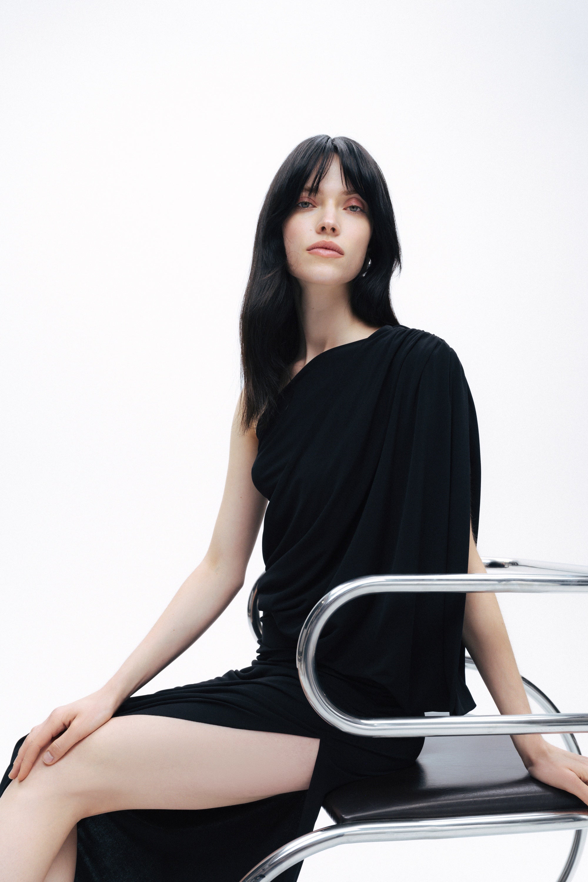 Black Draped Detail Maxi Dress