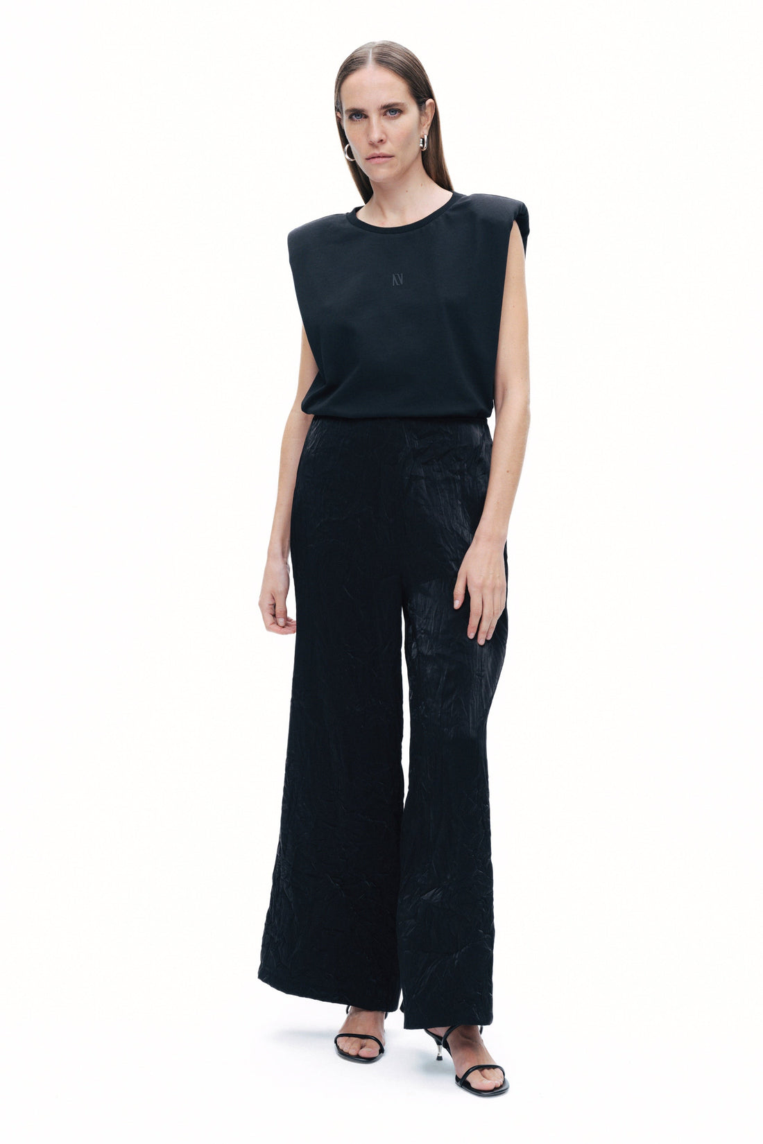 Black Wrinkled Wide-Leg Pants