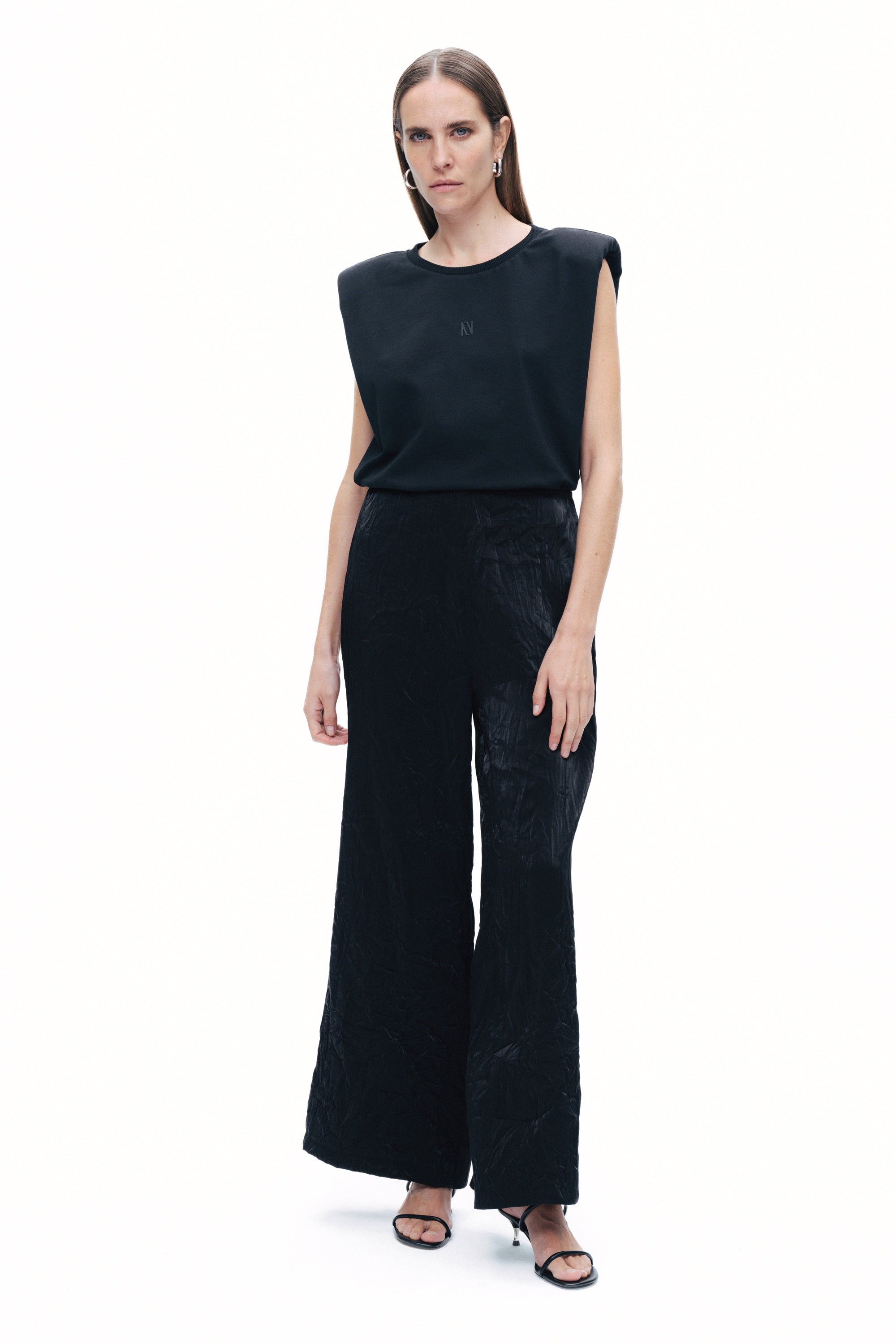Black Wrinkled Wide-Leg Pants