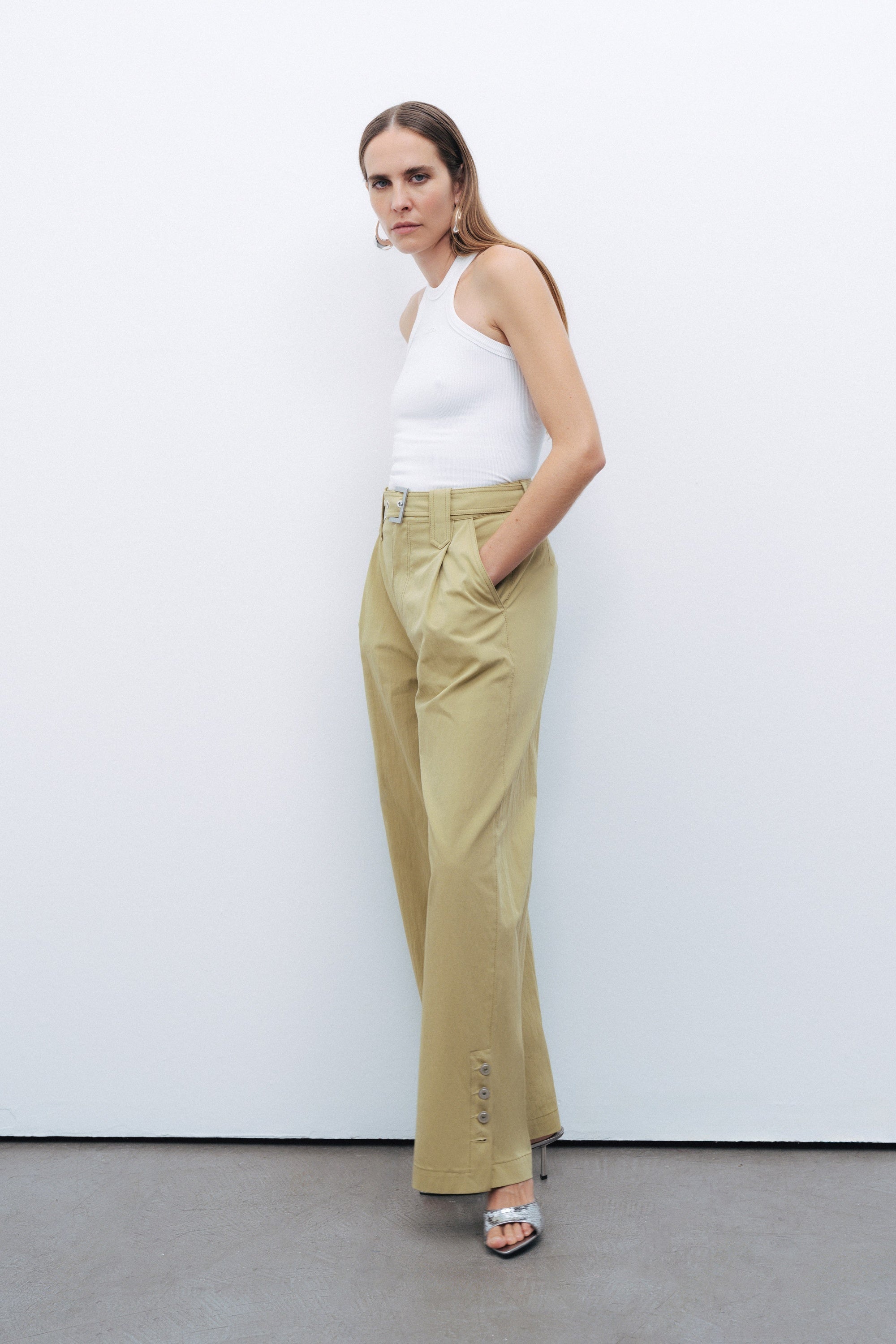 Metal Buckle Detailed Belted Pants