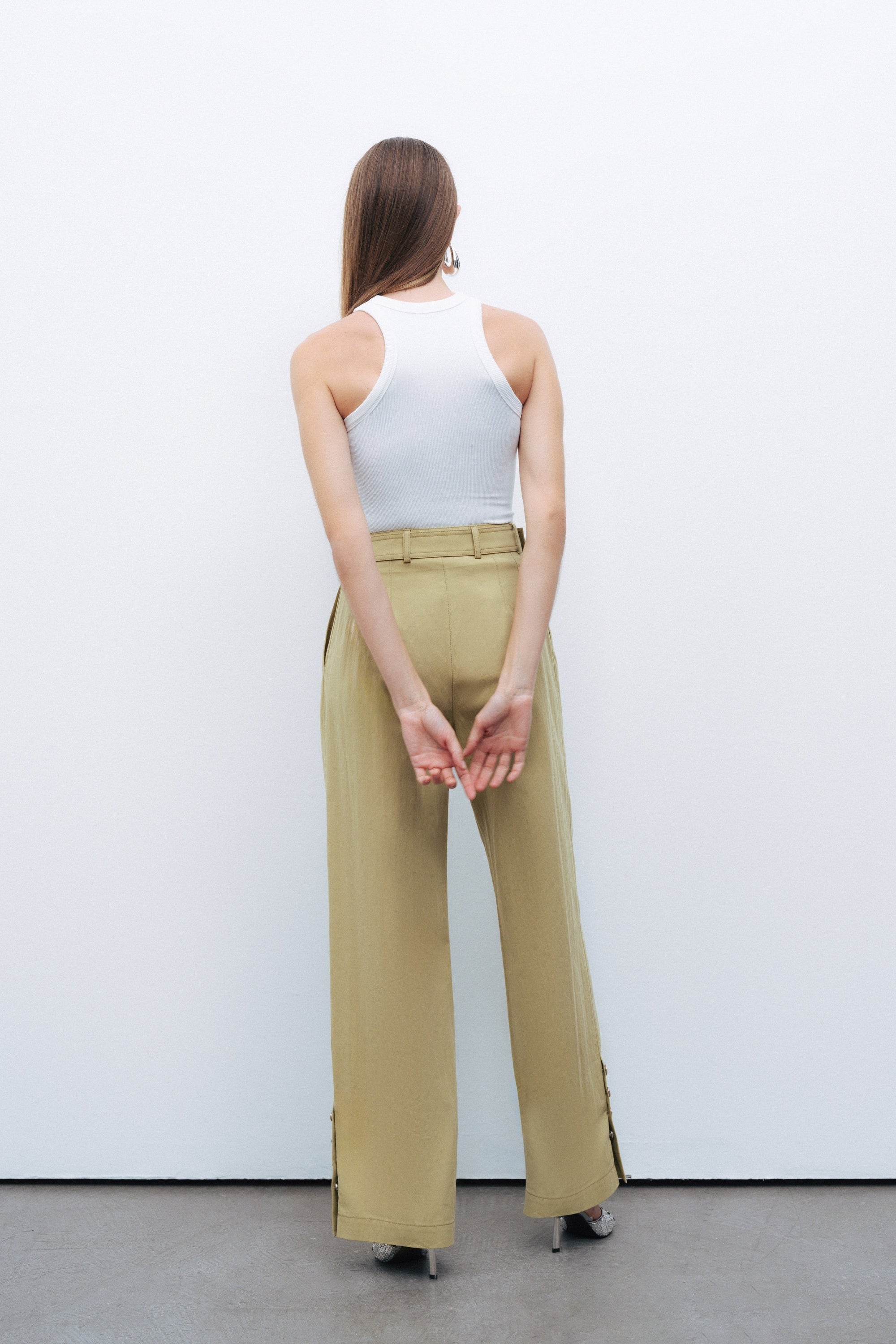 Metal Buckle Detailed Belted Pants