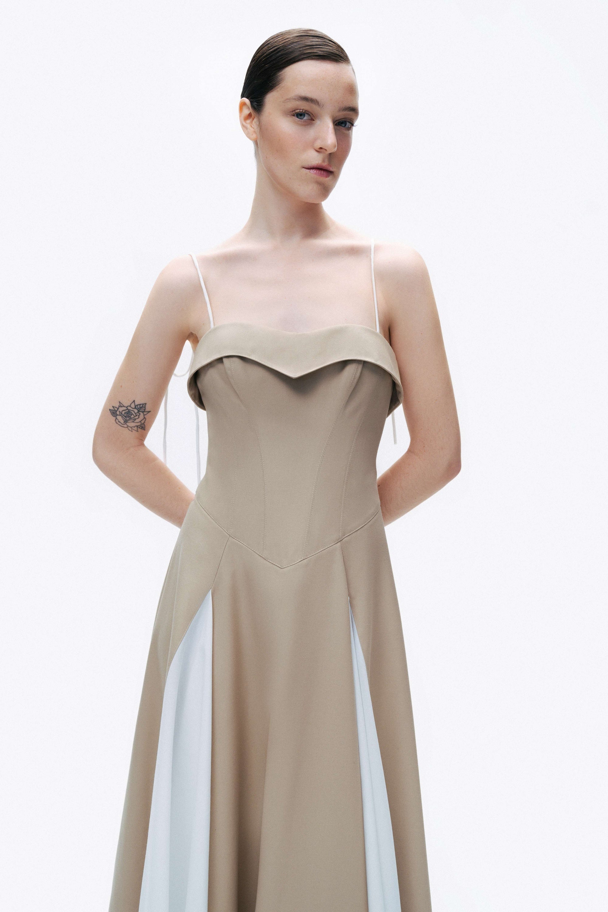 Beige Corset Look Dress