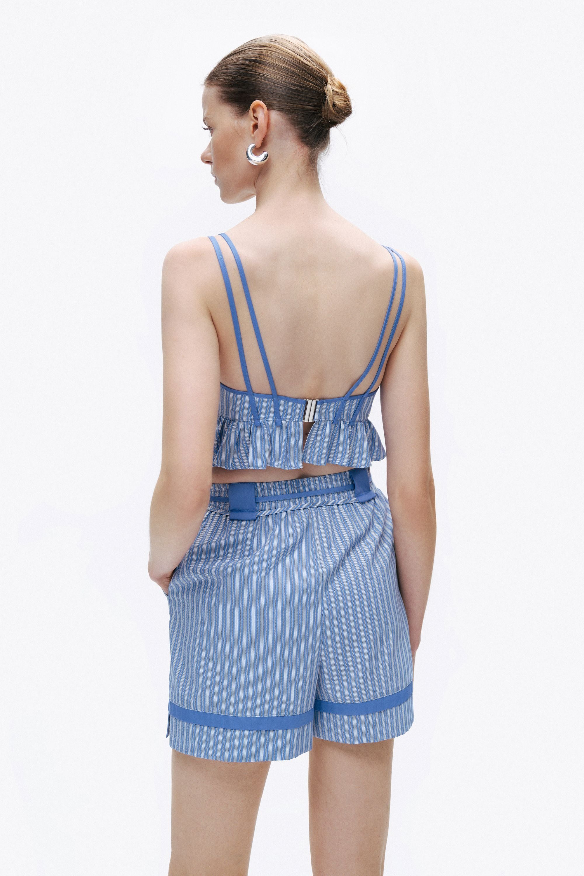 Blue Lace-Up High Waist Mini Shorts