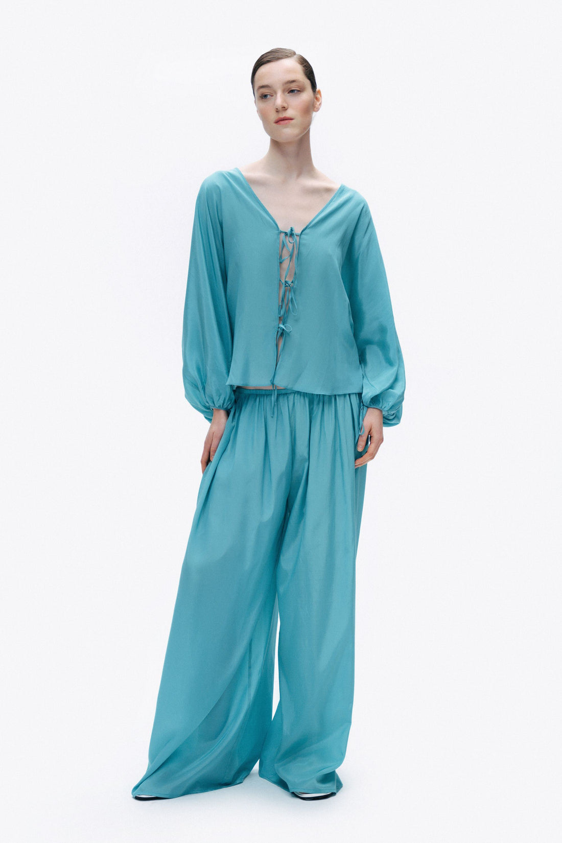 Turqoise Flowy Wide Leg Pants