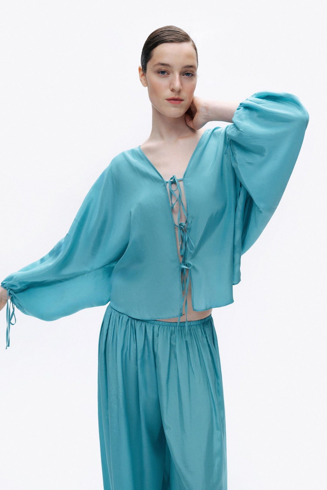 Turqoise Flowy Wide Leg Pants