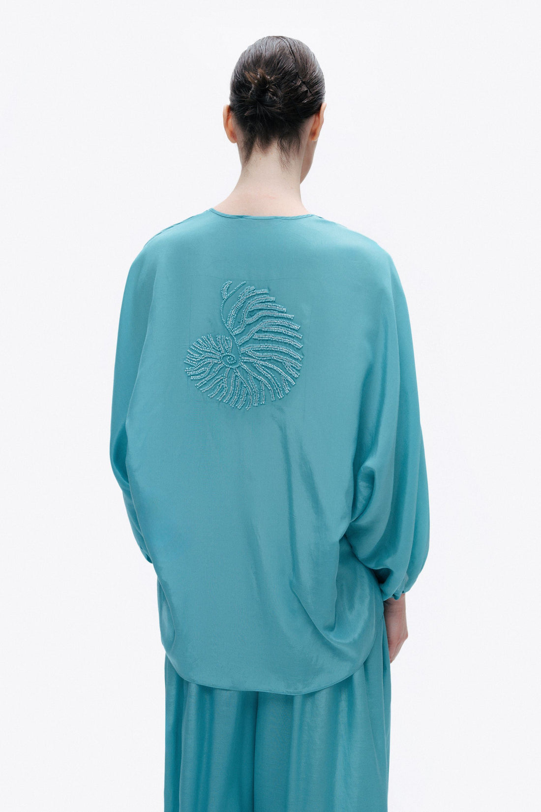 Turqoise Beaded Embroidered Shirt