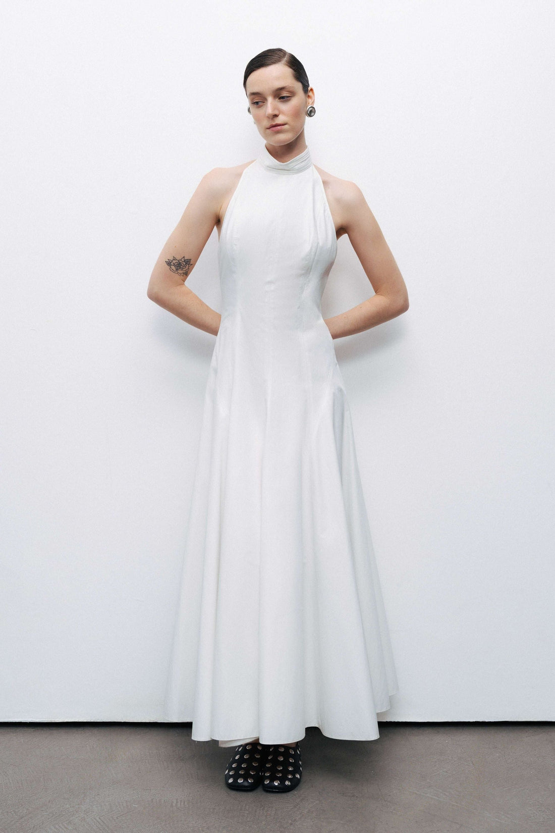 Ecru Turtleneck Backless Maxi Dress