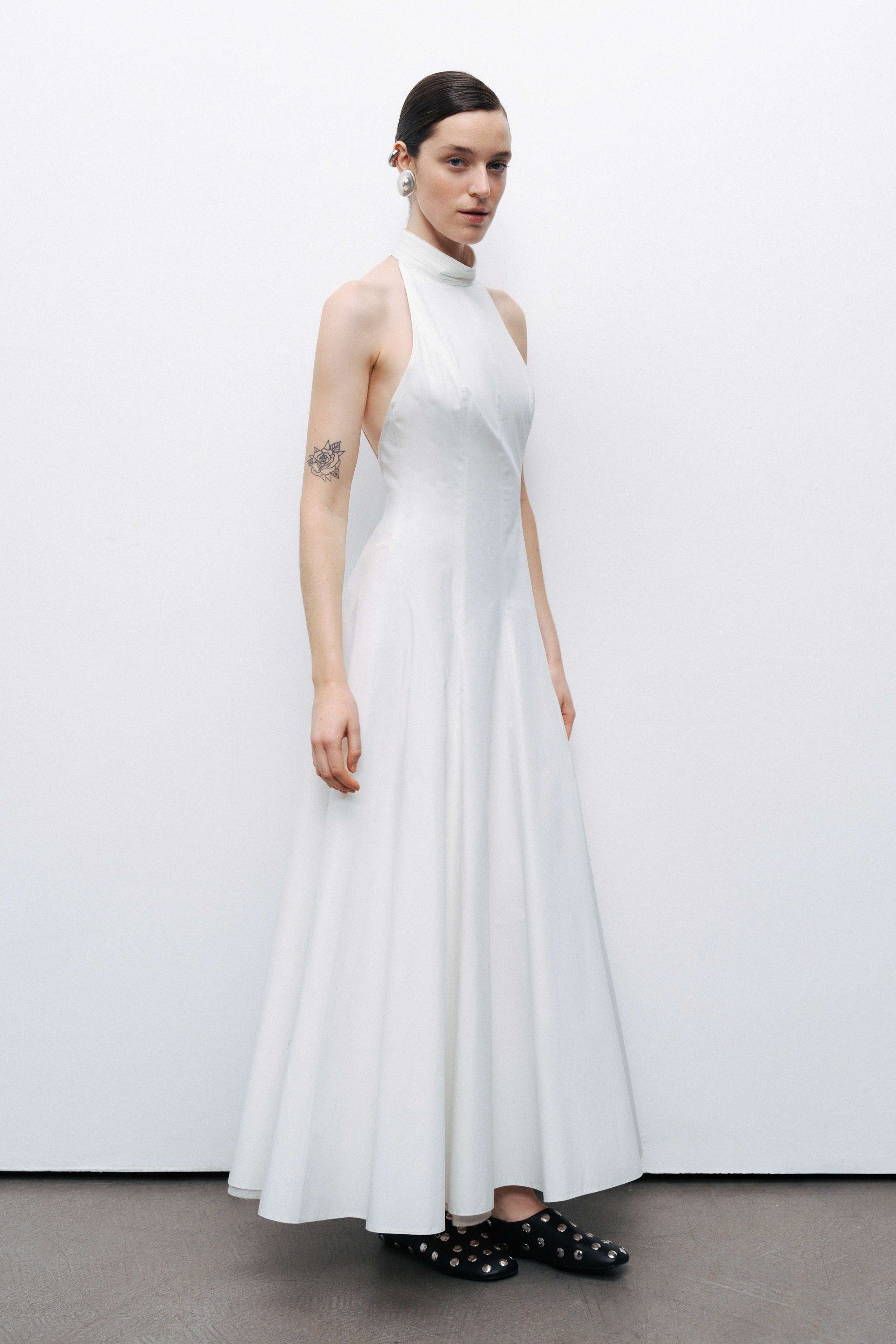 Ecru Turtleneck Backless Maxi Dress