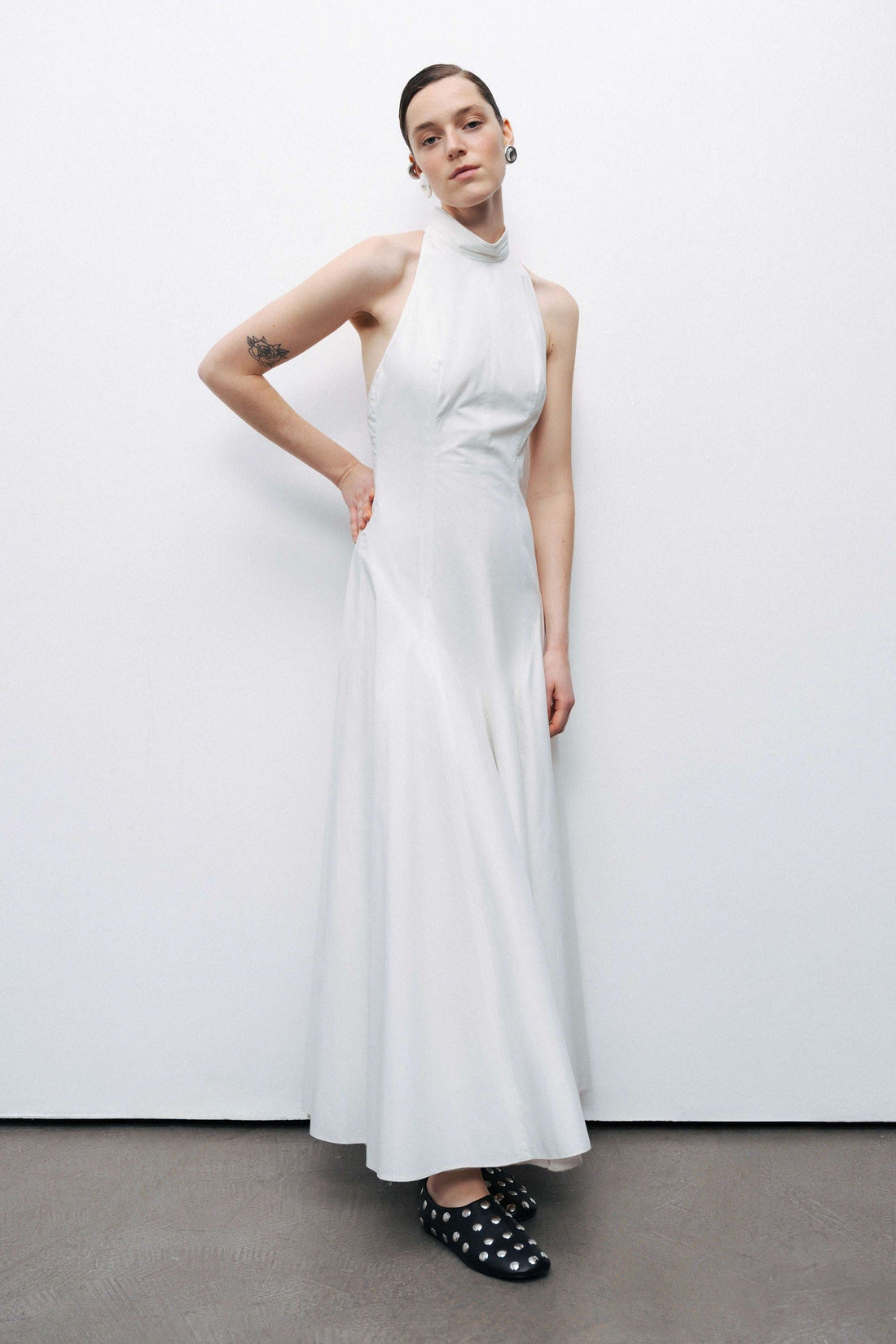 Ecru Turtleneck Backless Maxi Dress