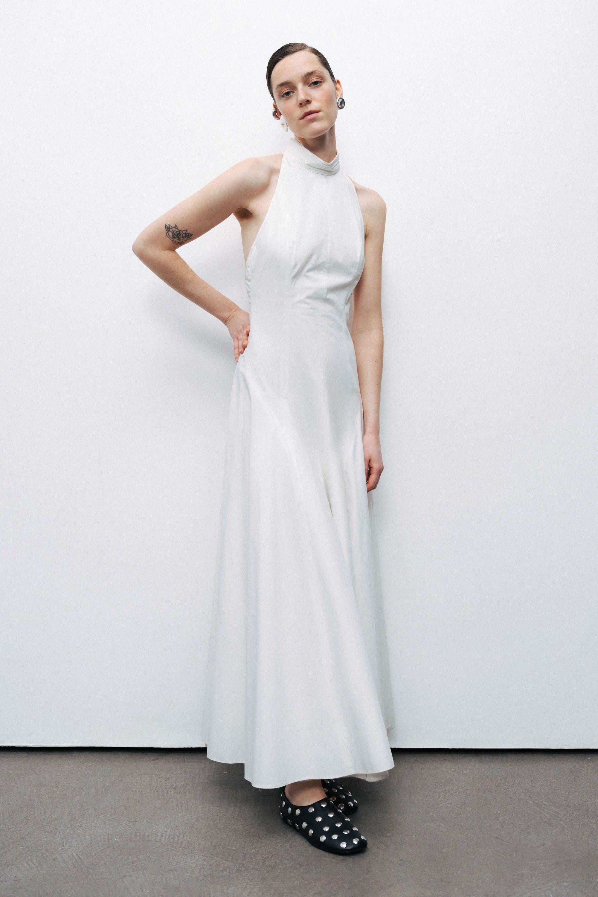 Ecru Turtleneck Backless Maxi Dress