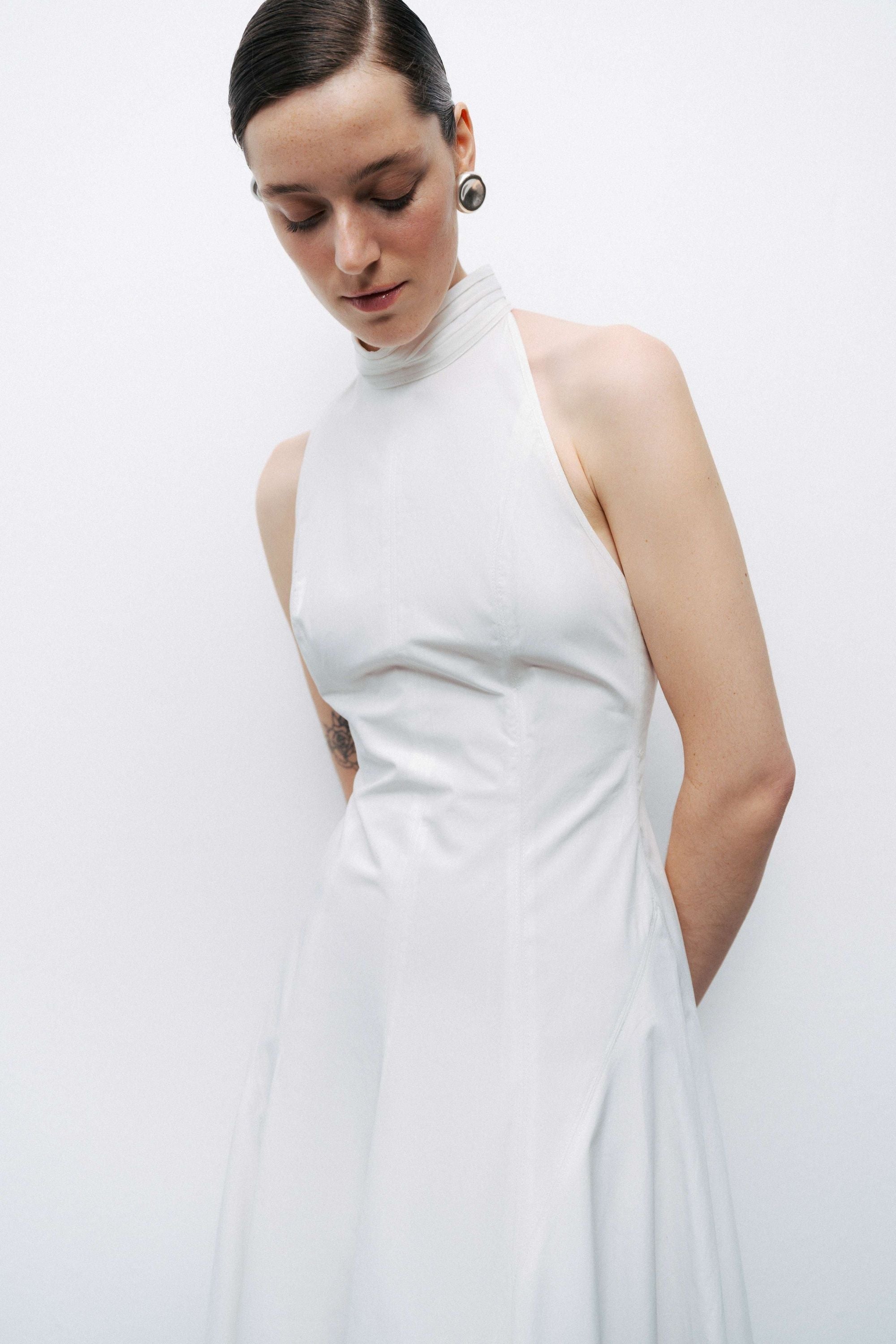 Ecru Turtleneck Backless Maxi Dress