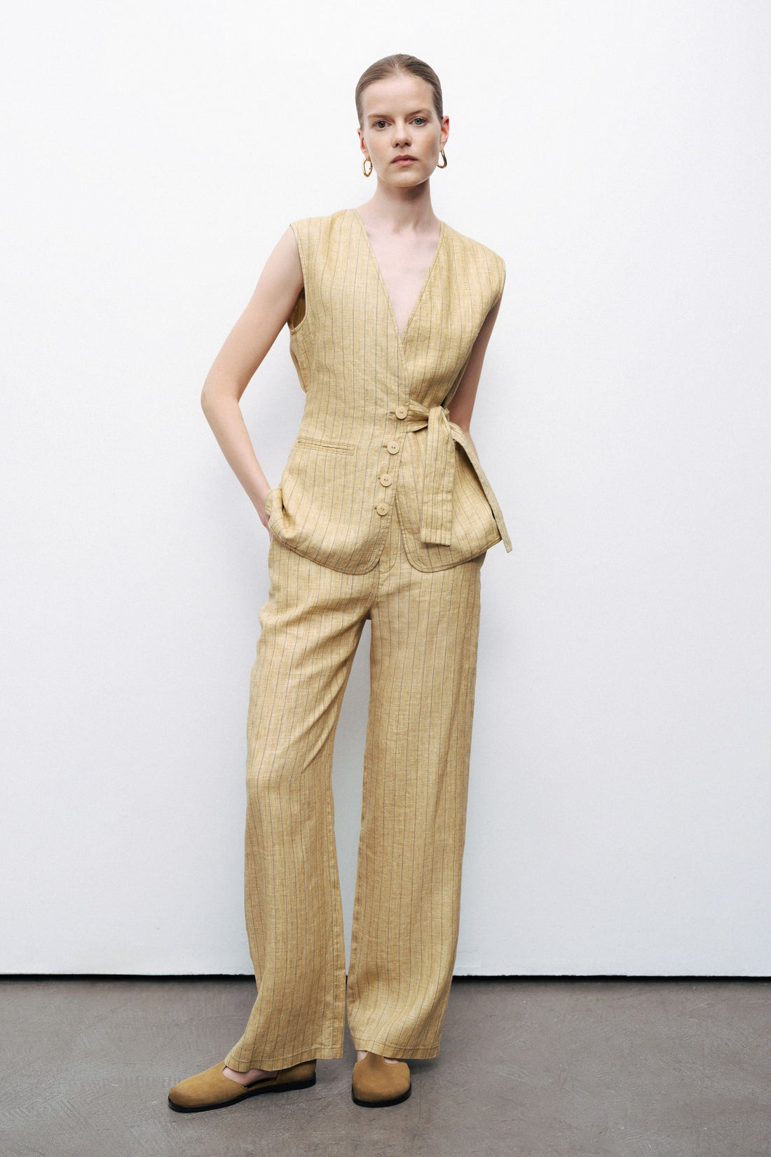 Linen Tie Belt Detail Vest