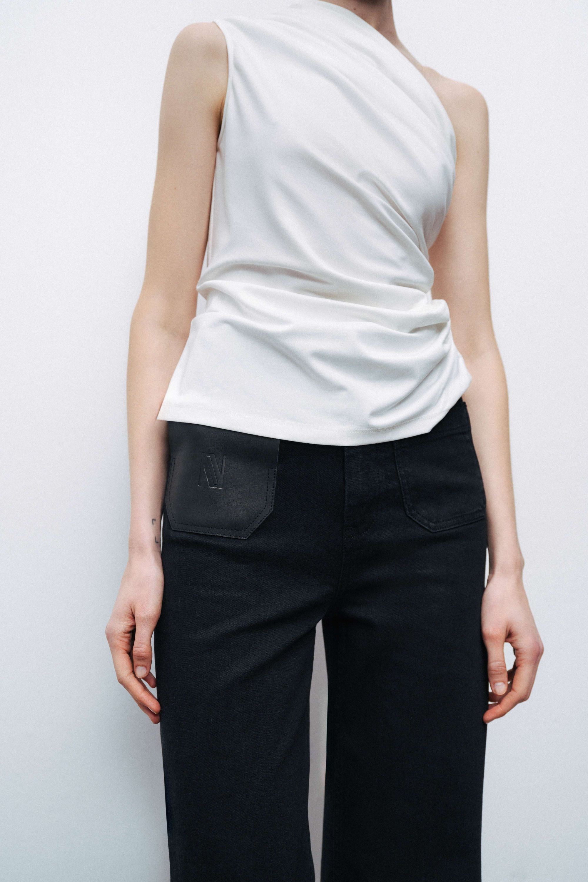 Ecru One Shoulder Shirred Detailed Blouse