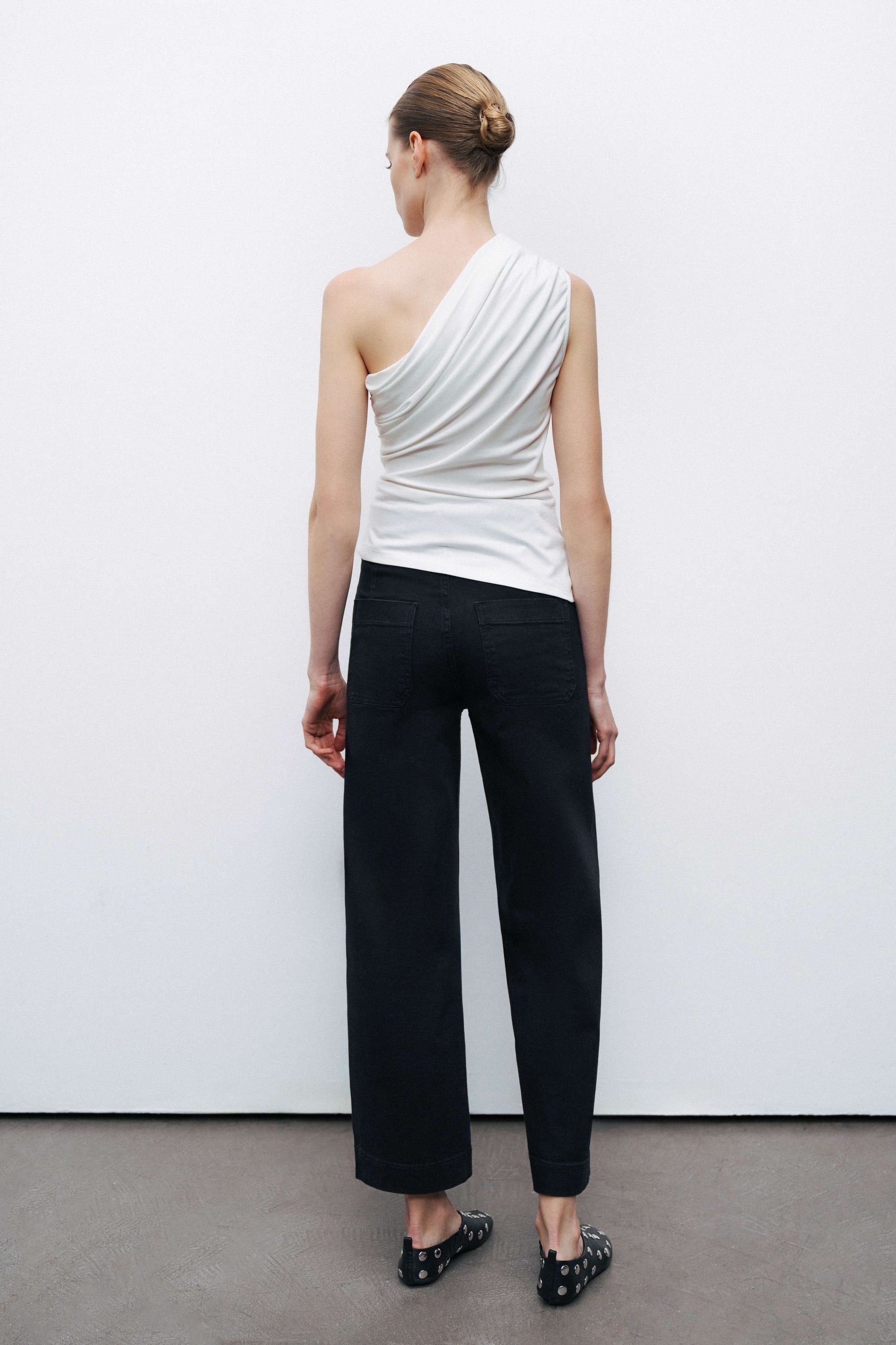 Ecru One Shoulder Shirred Detailed Blouse