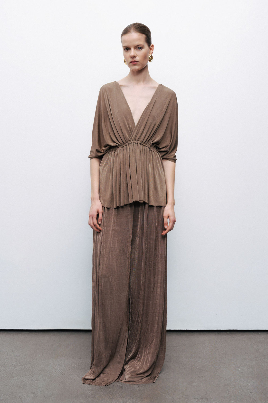 Bronze Gathered Detail Wide Leg Pants